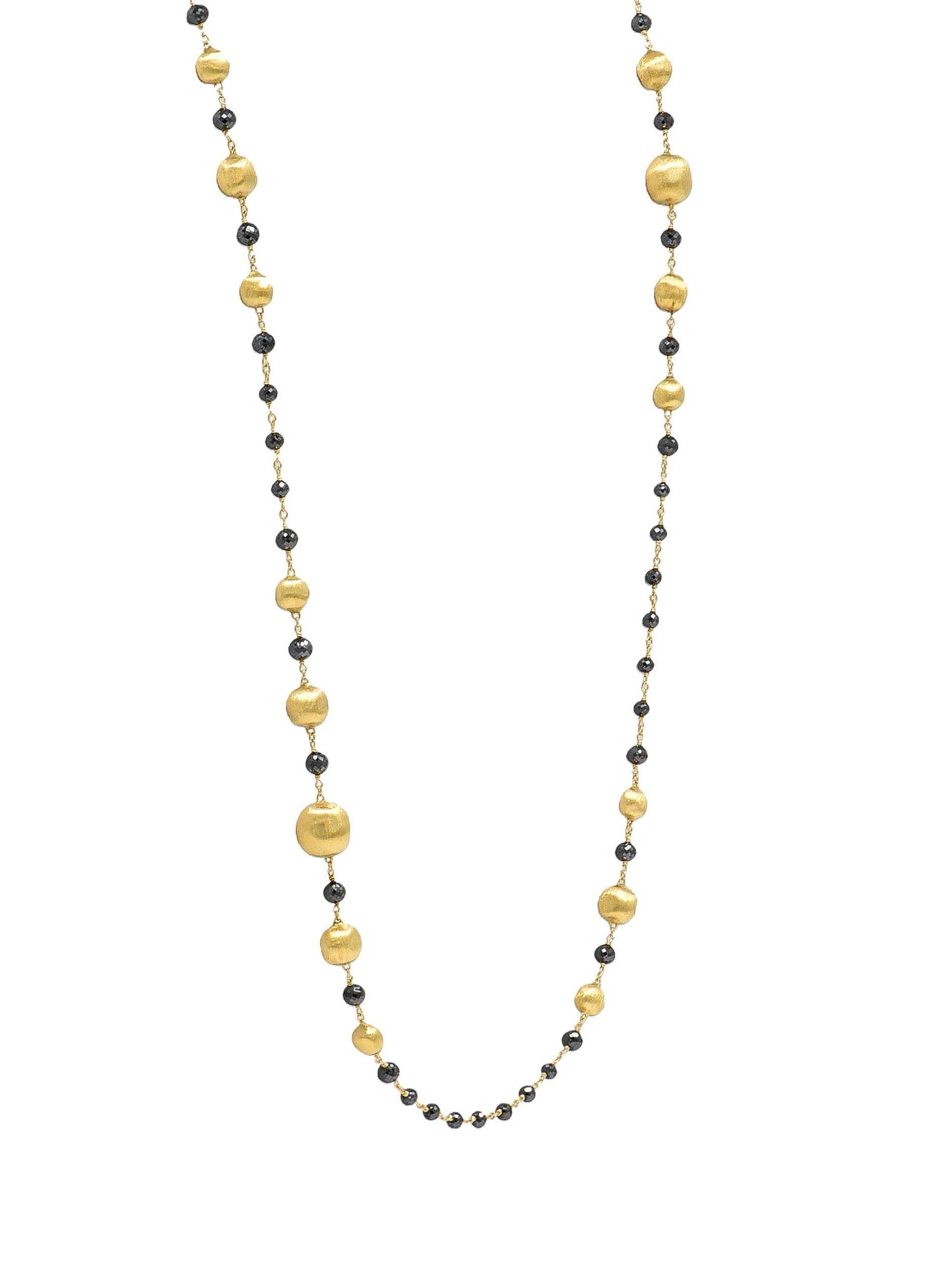 Marco Bicego Contemporary Faceted Black Diamond 18K Gold Bead Africa Necklace