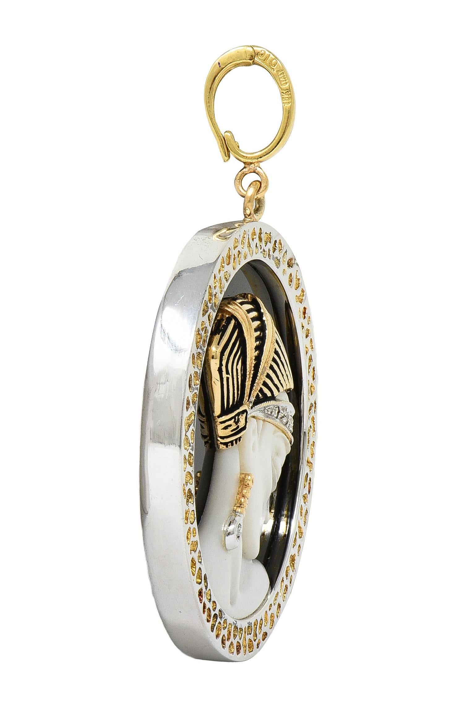 Erté 1980 Diamond Onyx Pearl 14K Gold Silver Love's Enchantment Pendant Brooch