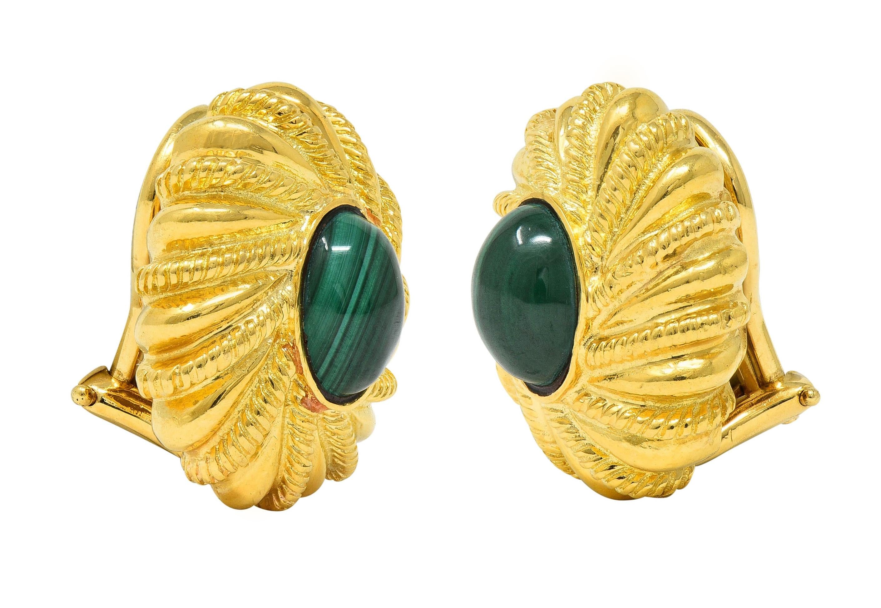 Jean Schlumberger Tiffany & Co. Malachite 18K Twist Vintage Ear-Clip Earrings