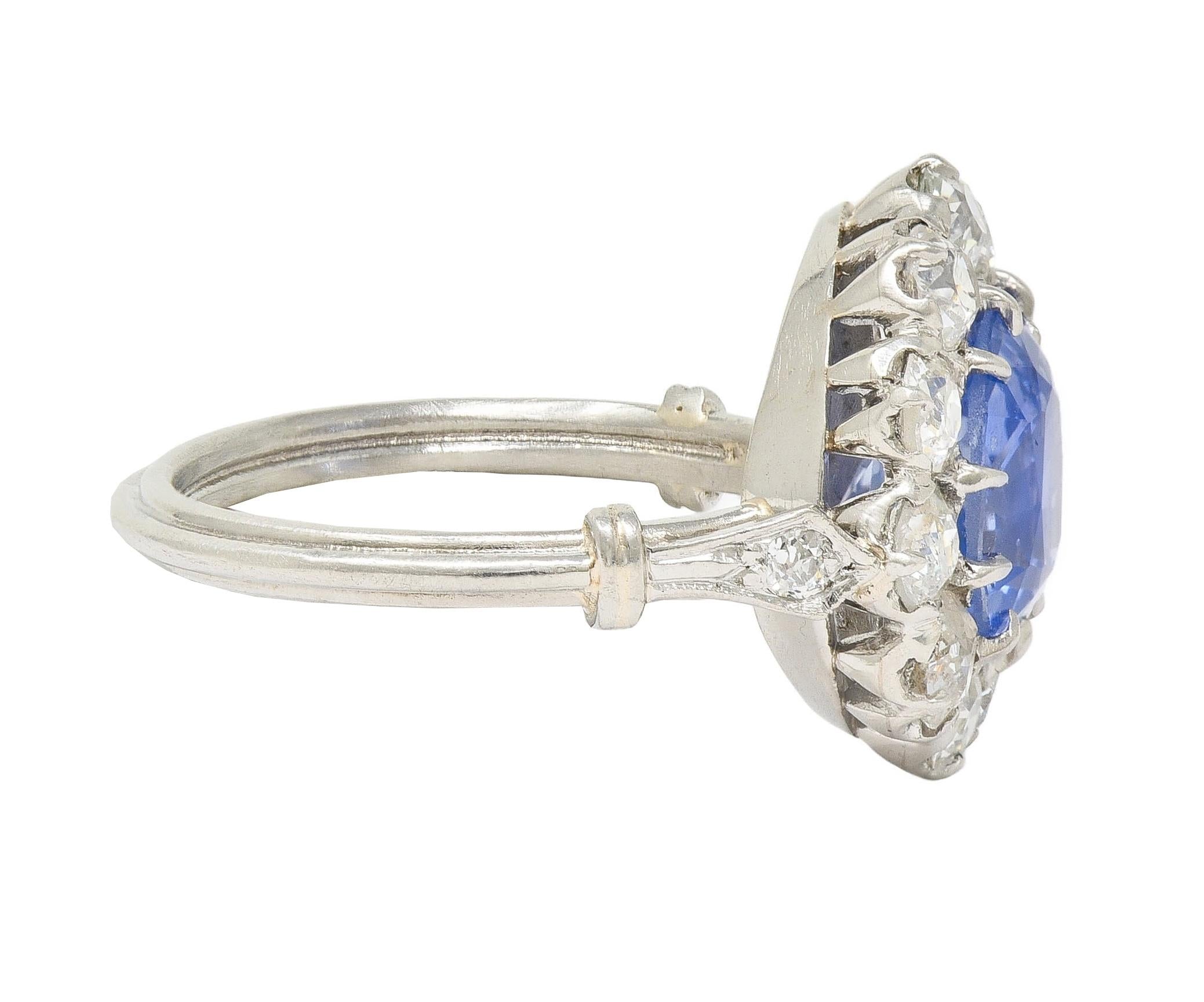 Art Deco 4.14 CTW No Heat Ceylon Sapphire Diamond Platinum Vintage Halo Ring GIA