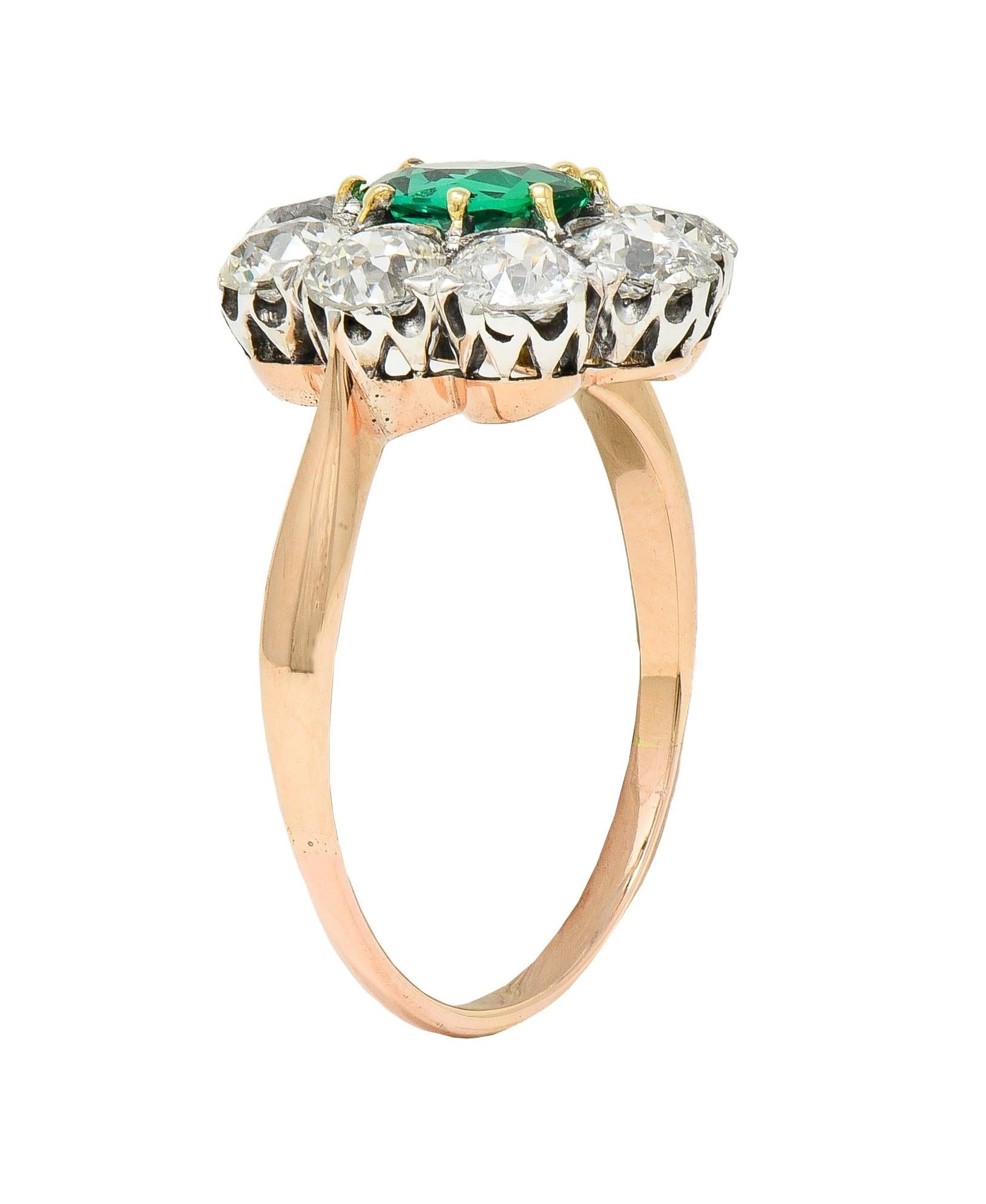 Victorian 2.69 CTW No Oil Colombian Emerald Diamond 14K Gold Antique Ring