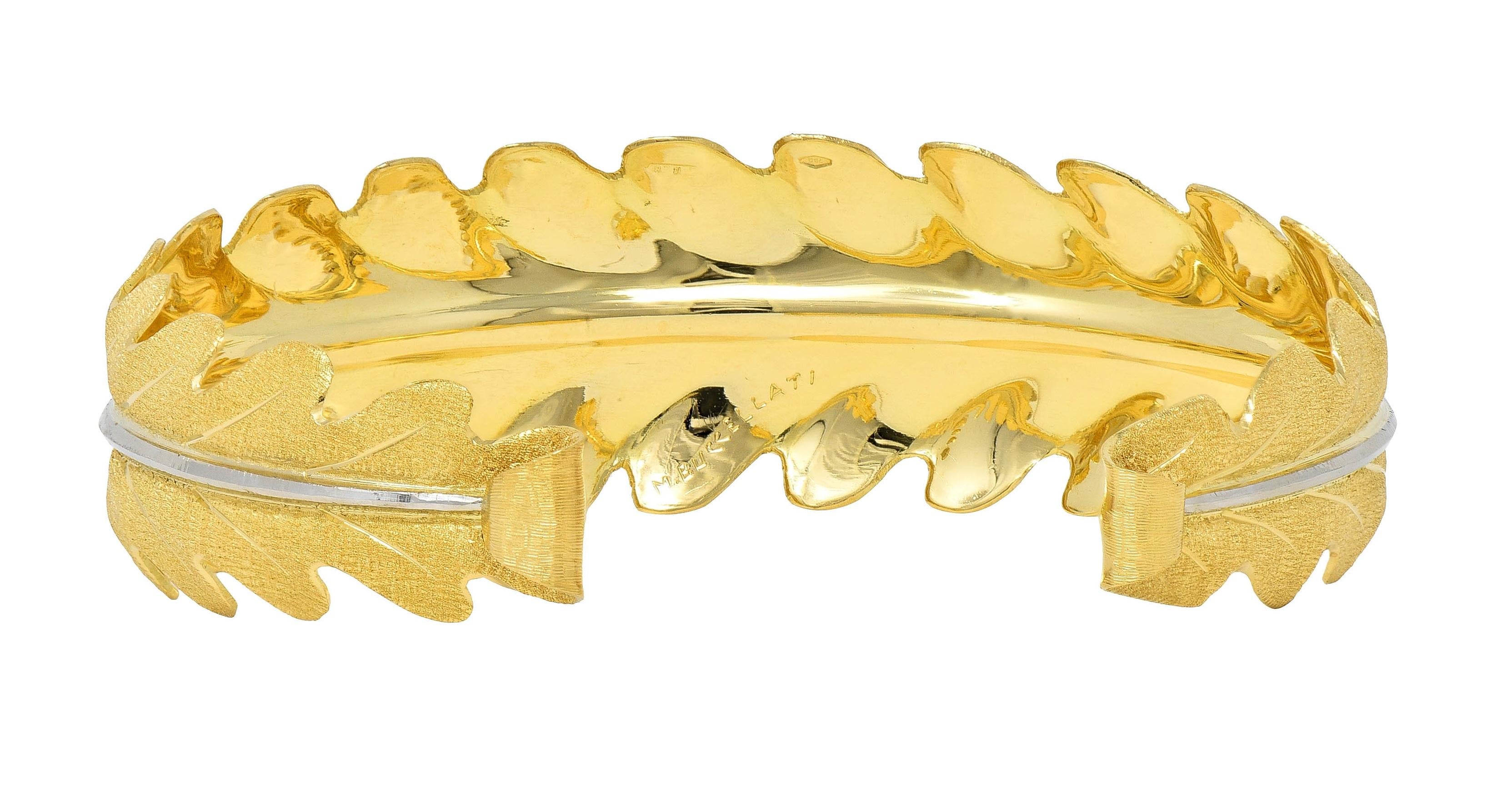 Buccellati 1970's 18 Karat Two-Tone Yellow Gold Vintage Leaf Cuff Bracelet