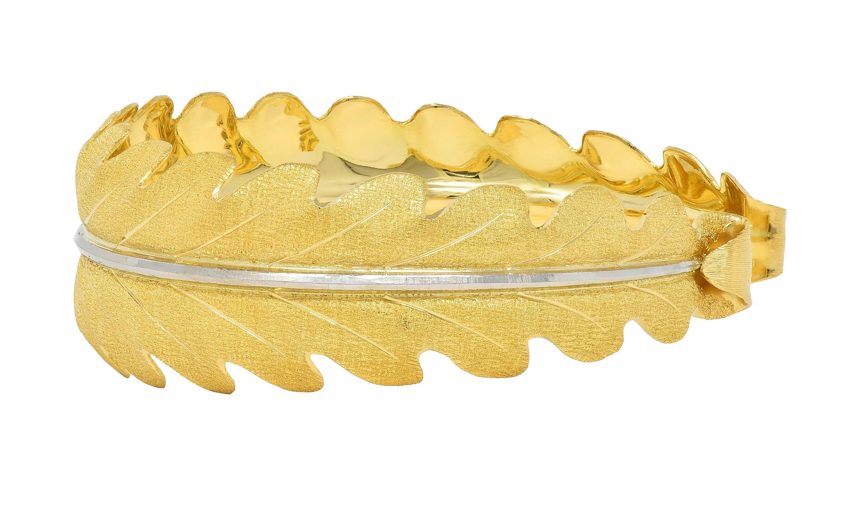 Buccellati 1970's 18 Karat Two-Tone Yellow Gold Vintage Leaf Cuff Bracelet