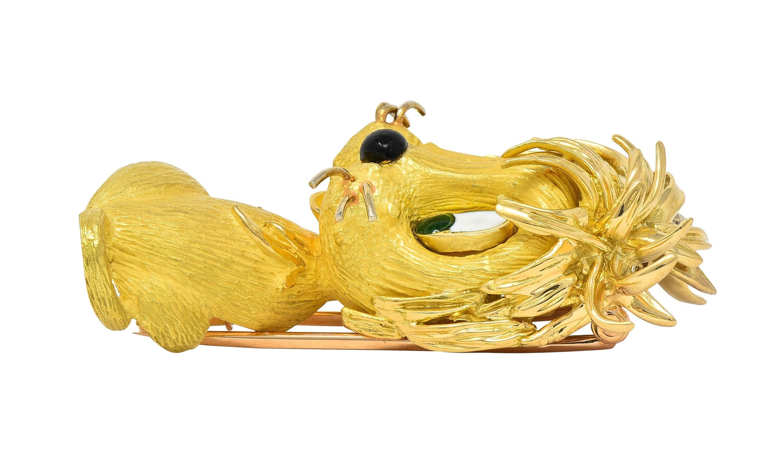 Jean & Pierre Bellin French Vintage Enamel 18 Karat Gold Disheveled Lion Brooch