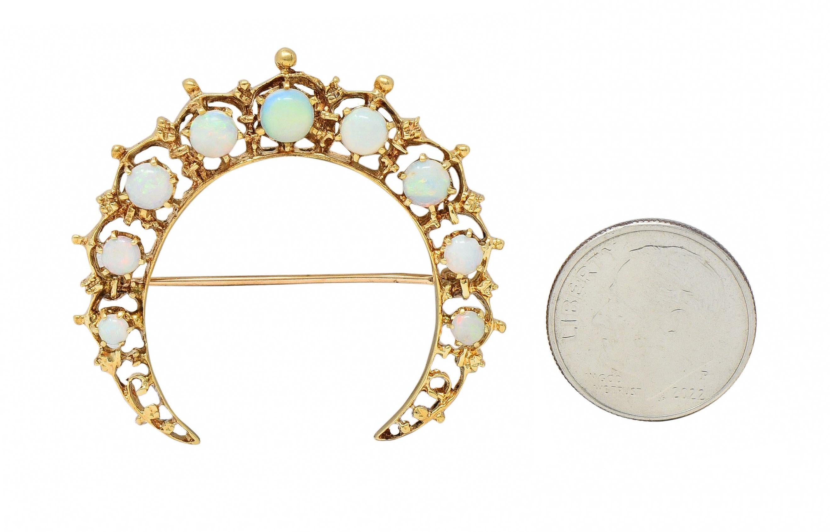 Victorian Opal 14 Karat Yellow Gold Antique Crescent Brooch