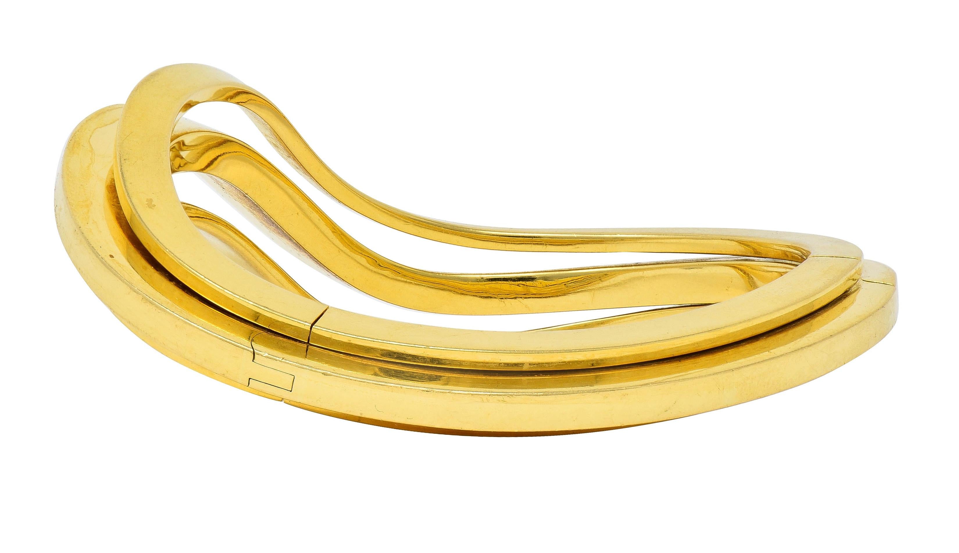 Pesavento 2000's 18 Karat Yellow Gold Modernist Wave Bangle Bracelet