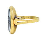 Victorian Carved Agate 14 Karat Yellow Gold Antique Heraldic Signet Ring