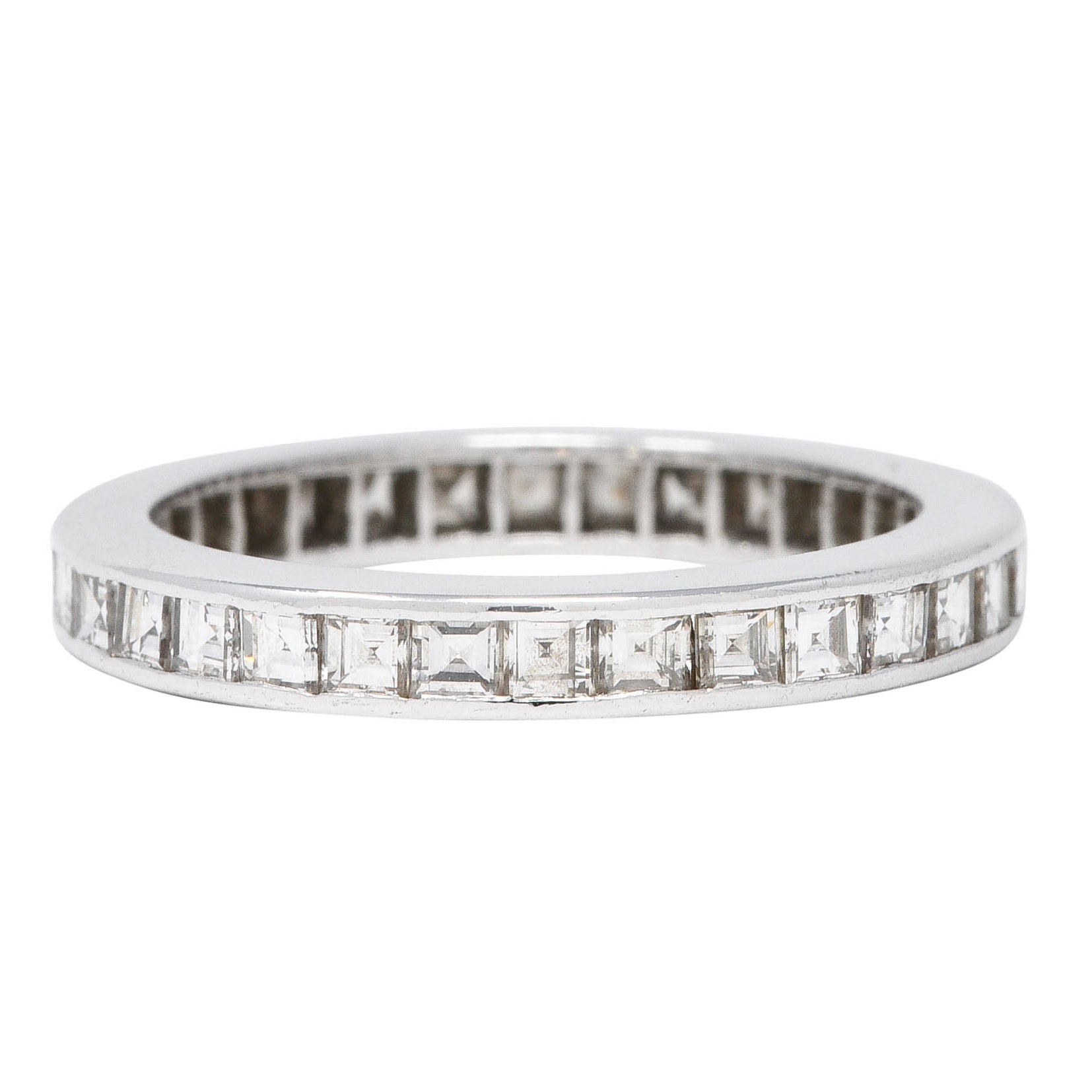 Mid-Century 1.60 CTW Square Step-Cut Diamond Platinum Vintage Eternity Channel Band Ring Wilson's Estate Jewelry