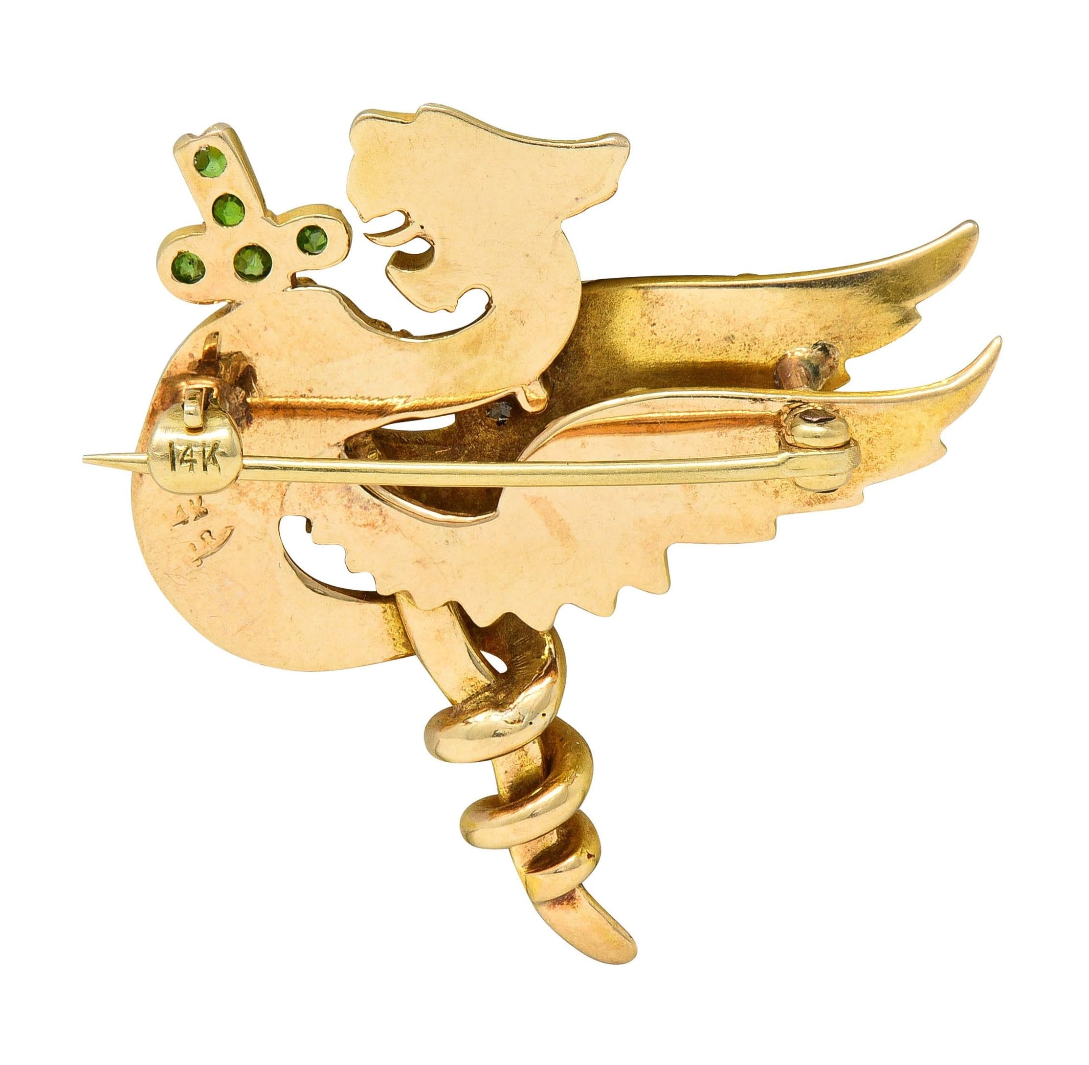 Riker Bros Art Nouveau Multi-Gem 14K Gold Dragon Sword Antique Brooch