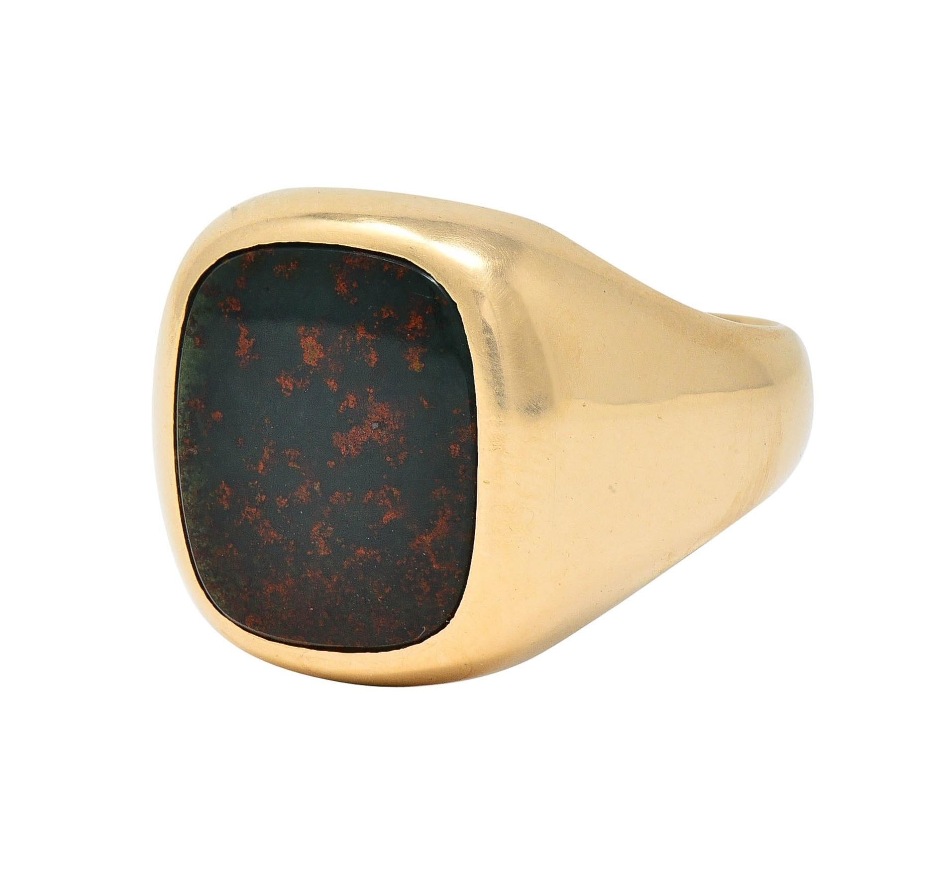 Retro Bloodstone 14 Karat Yellow Gold Vintage Unisex Signet Ring