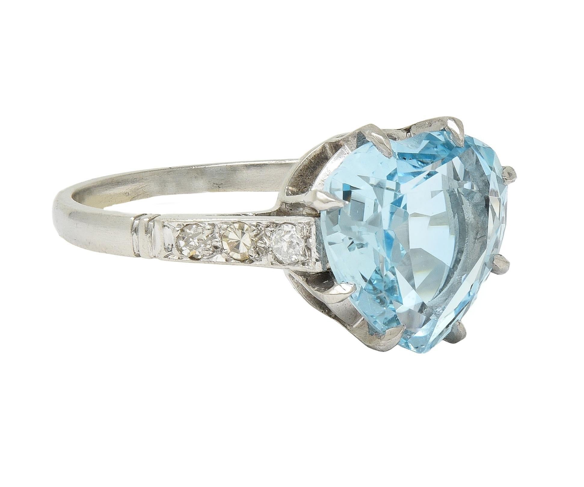 Mid-Century 2.78 CTW Aquamarine Diamond Platinum Vintage Heart Ring