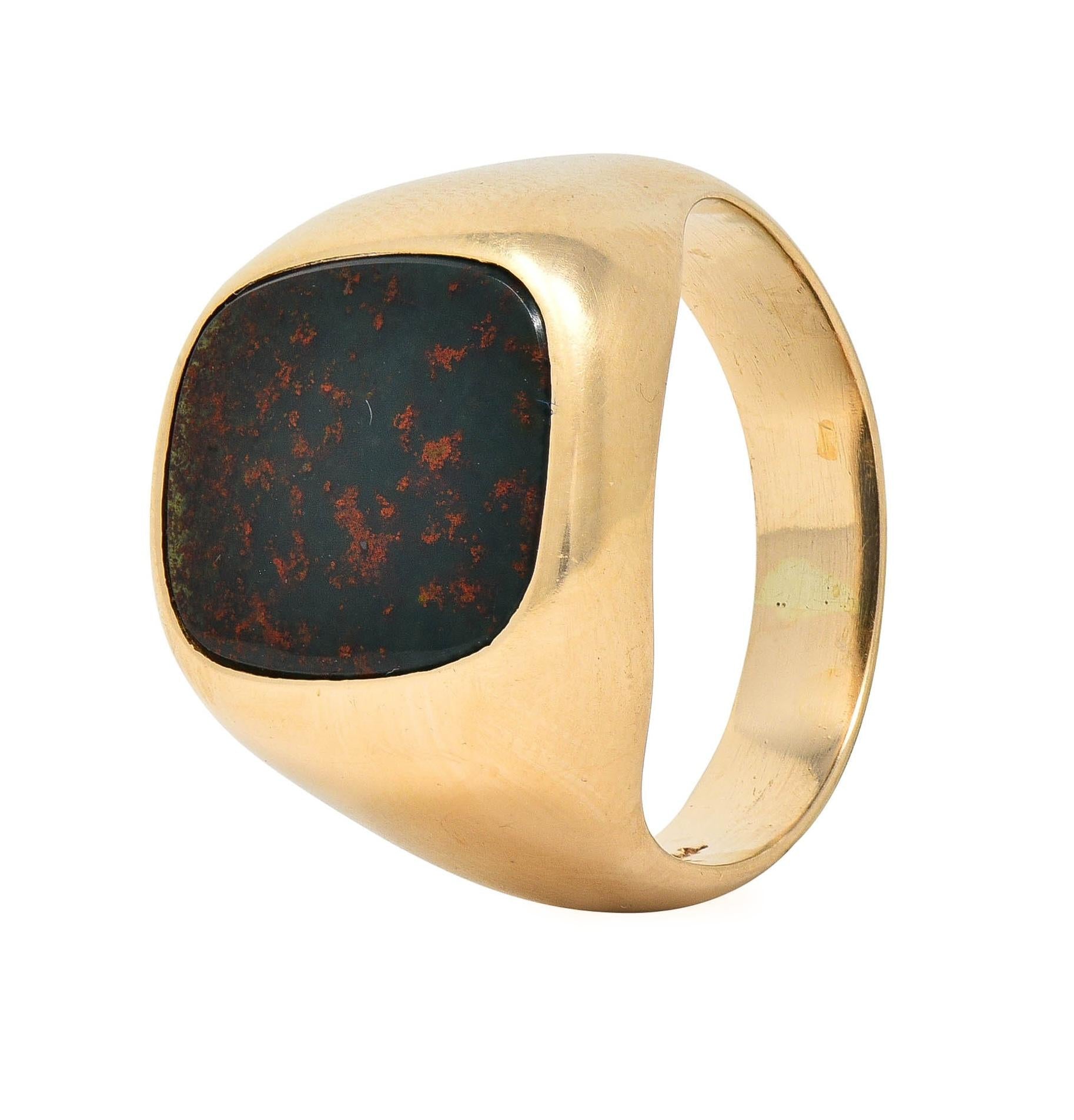 Retro Bloodstone 14 Karat Yellow Gold Vintage Unisex Signet Ring