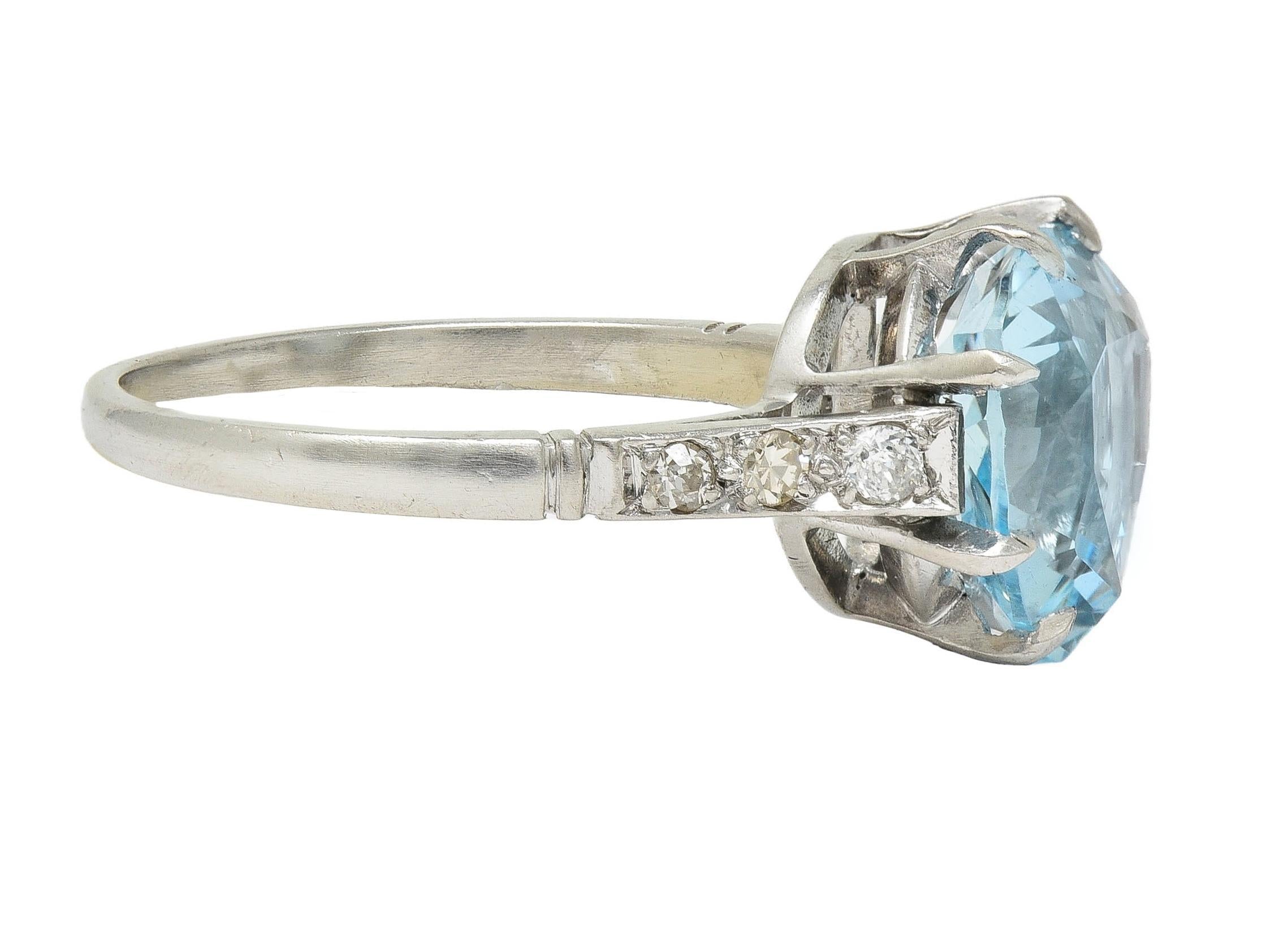 Mid-Century 2.78 CTW Aquamarine Diamond Platinum Vintage Heart Ring