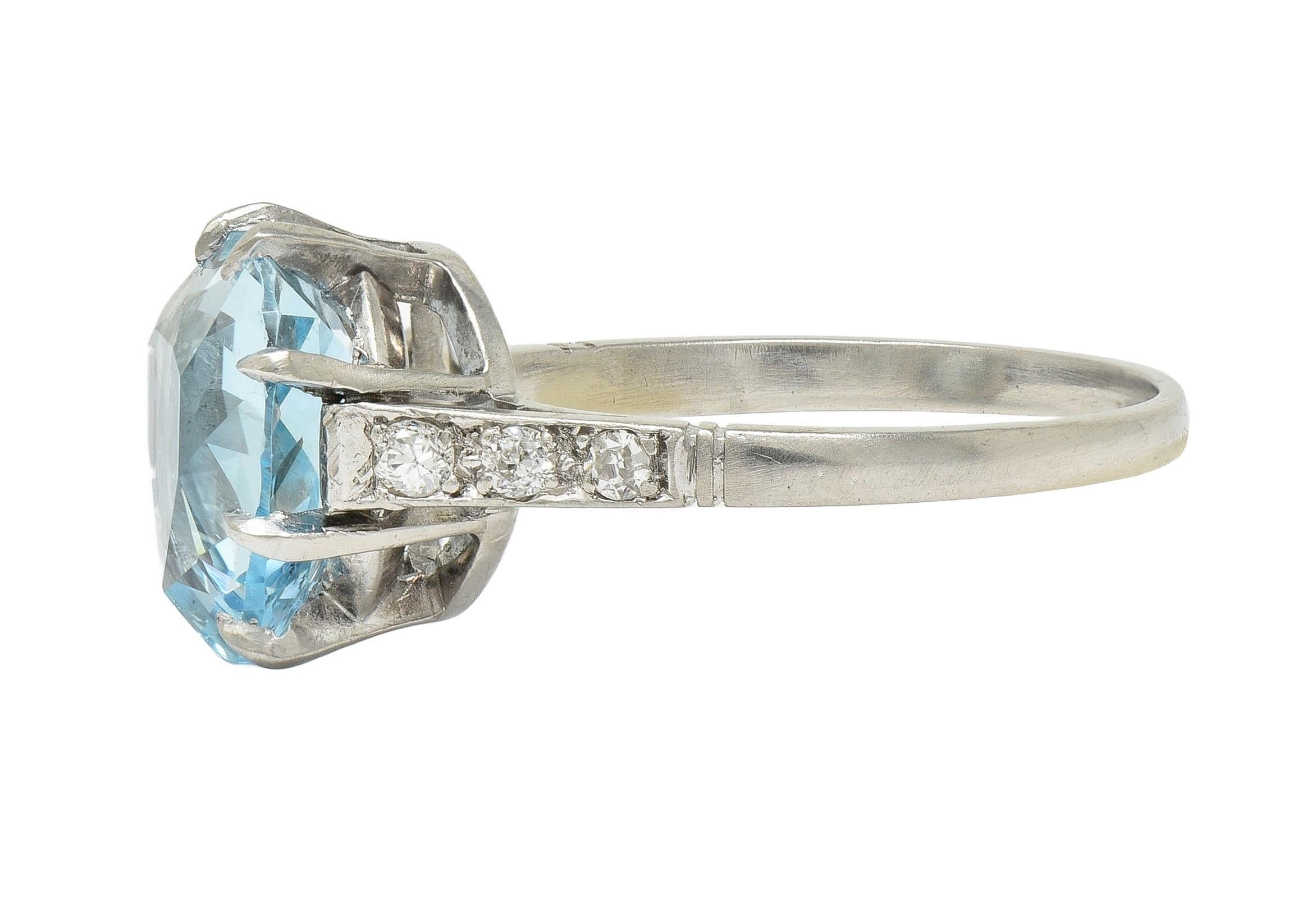 Mid-Century 2.78 CTW Aquamarine Diamond Platinum Vintage Heart Ring