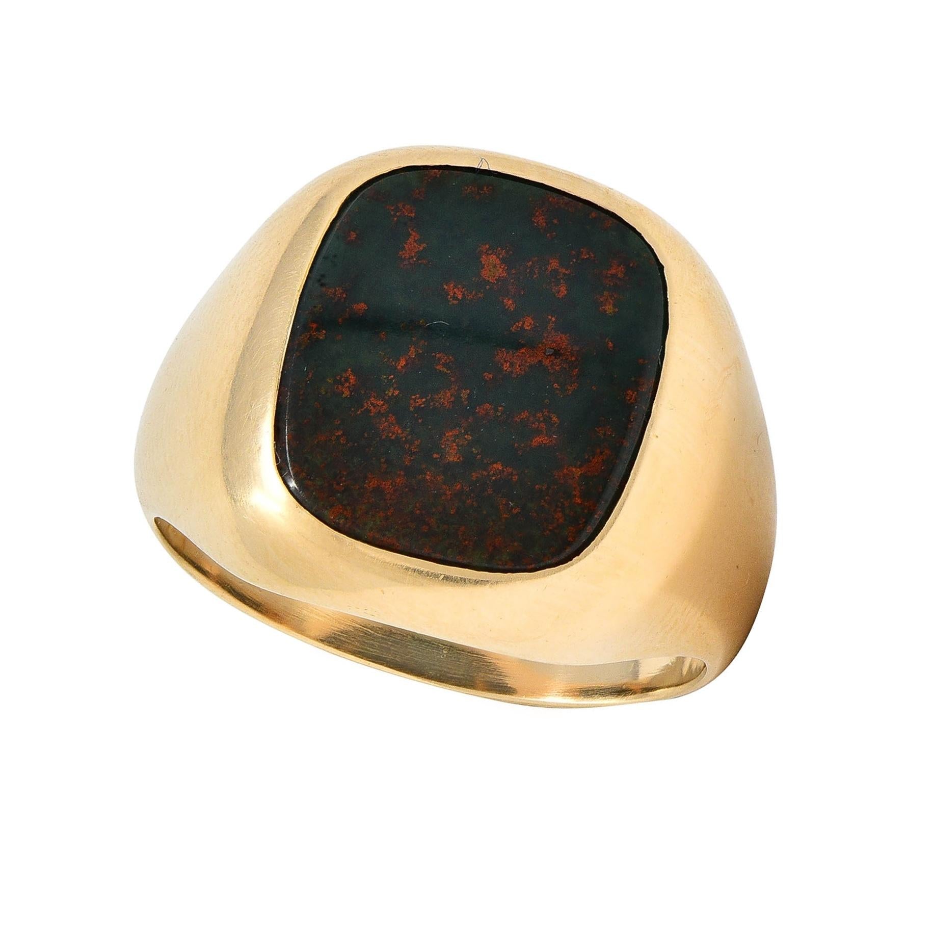 Retro Bloodstone 14 Karat Yellow Gold Vintage Unisex Signet Ring