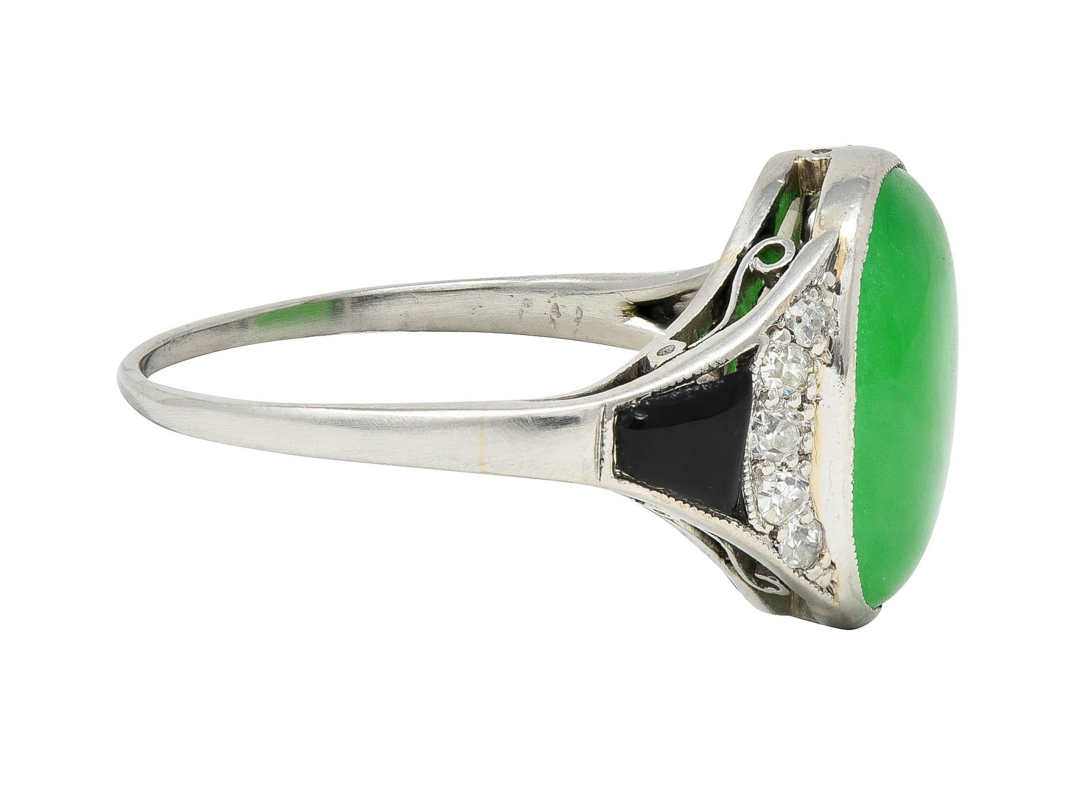 Art Deco Jadeite Jade Diamond Onyx Platinum Vintage Cocktail Ring