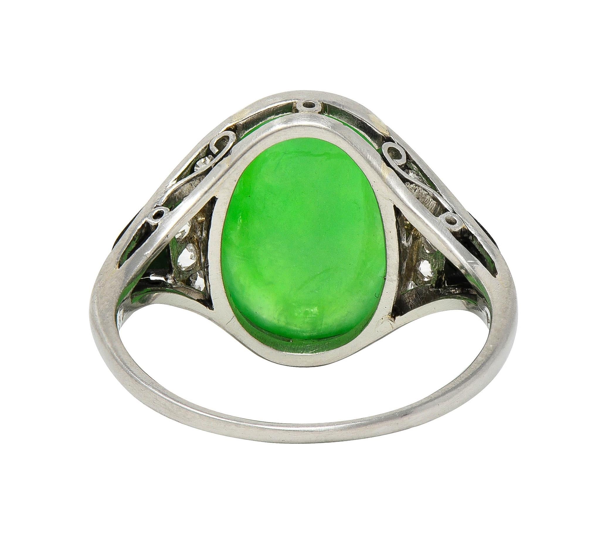 Art Deco Jadeite Jade Diamond Onyx Platinum Vintage Cocktail Ring