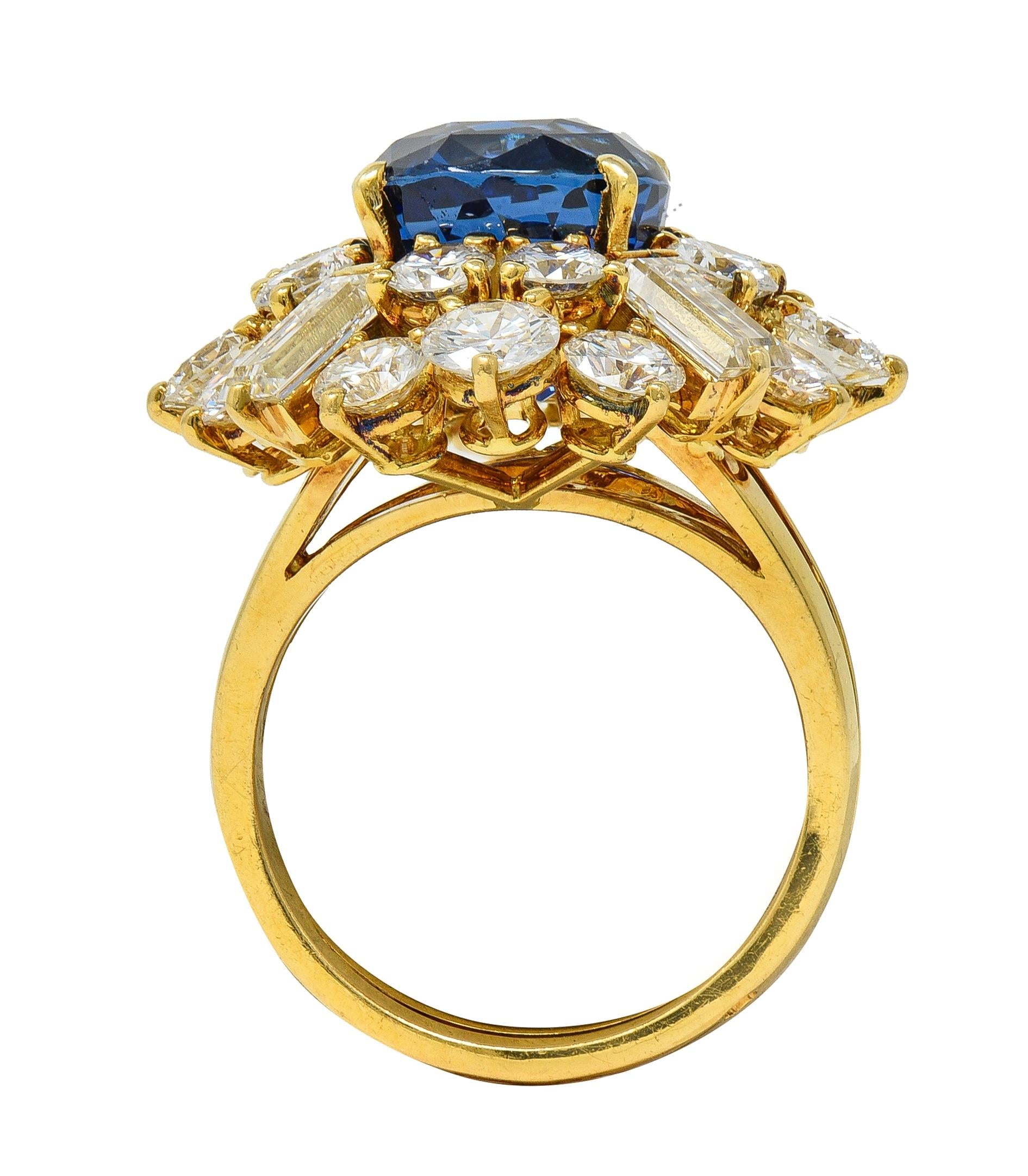 Fred Paris French 13.56 CTW No Heat Ceylon Sapphire Diamond 18K Yellow Gold Ring