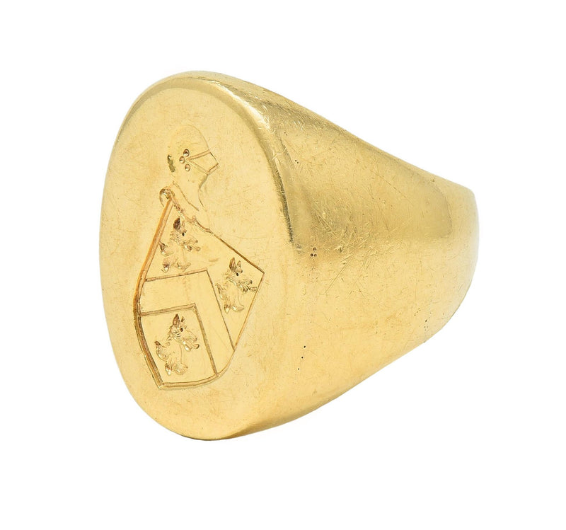 Victorian 14K Yellow Gold Antique Heraldic Crest Intaglio Unisex Signet Ring