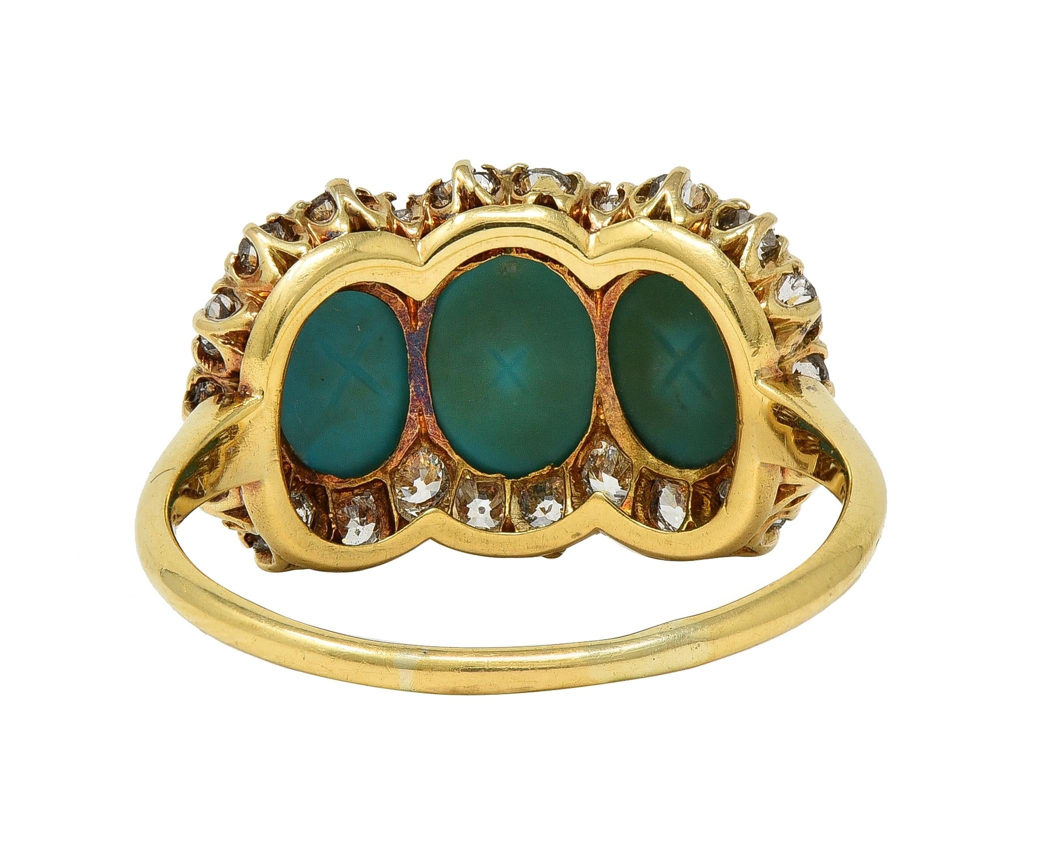Victorian Diamond Turquoise 18 Karat Yellow Gold Antique Cluster Halo Ring