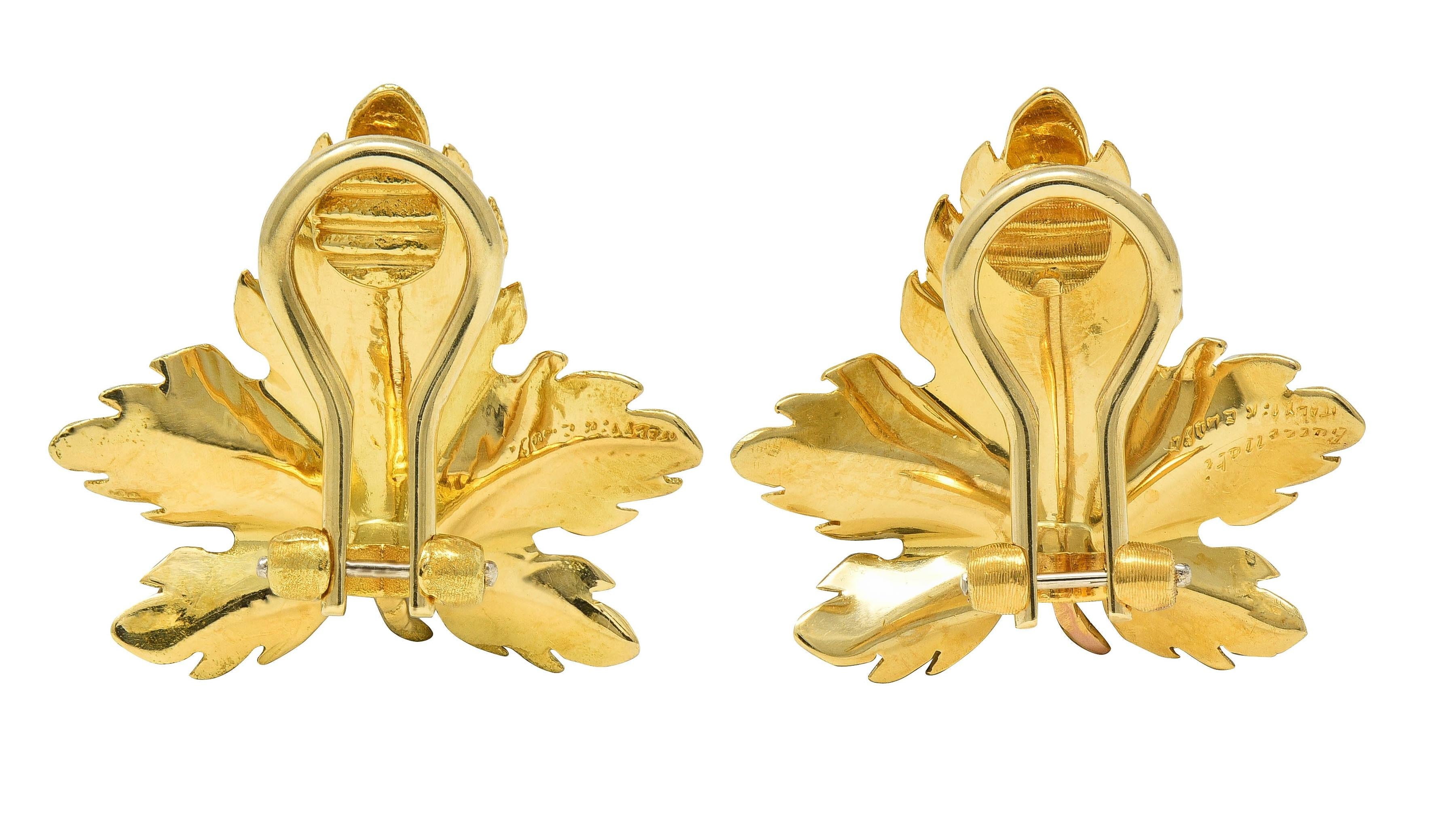 Buccellati 1970's 18 Karat Two-Tone Gold Vintage Leaf Ear-Clip Earrings