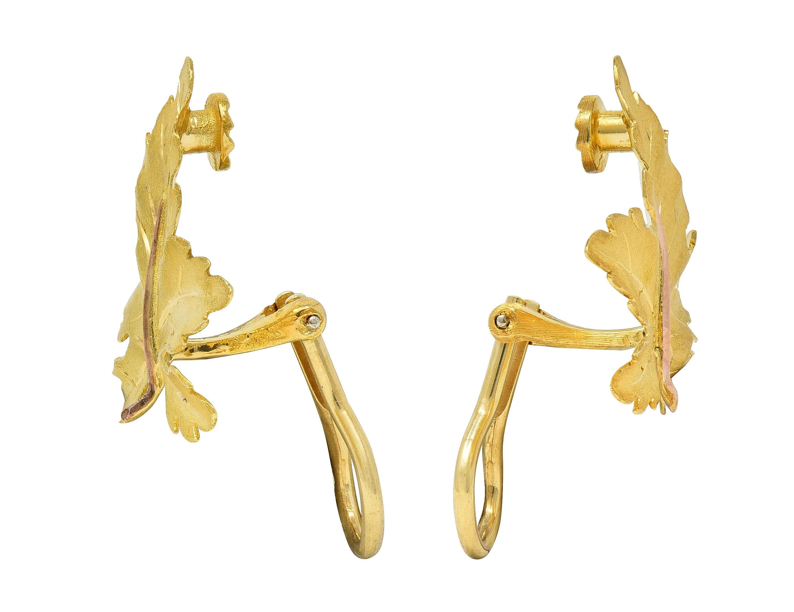 Buccellati 1970's 18 Karat Two-Tone Gold Vintage Leaf Ear-Clip Earrings