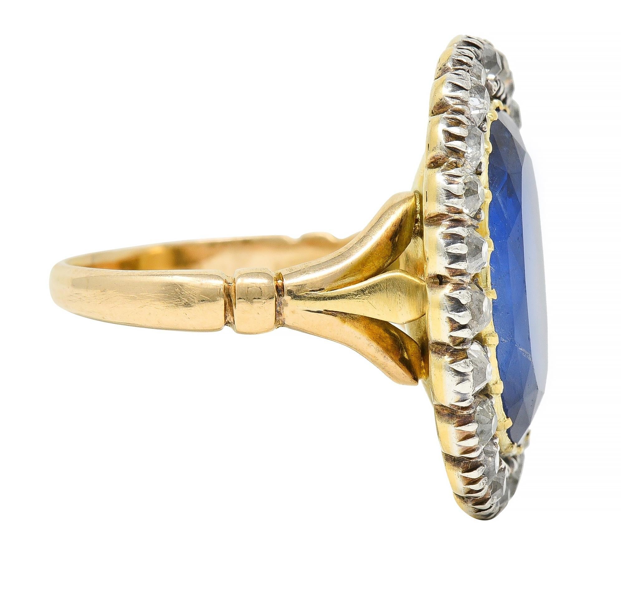 Georgian 13.01 CTW No Heat Burma Sapphire Diamond Silver 14 Karat Gold Ring