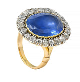 Georgian 13.01 CTW No Heat Burma Sapphire Diamond Silver 14 Karat Gold Ring