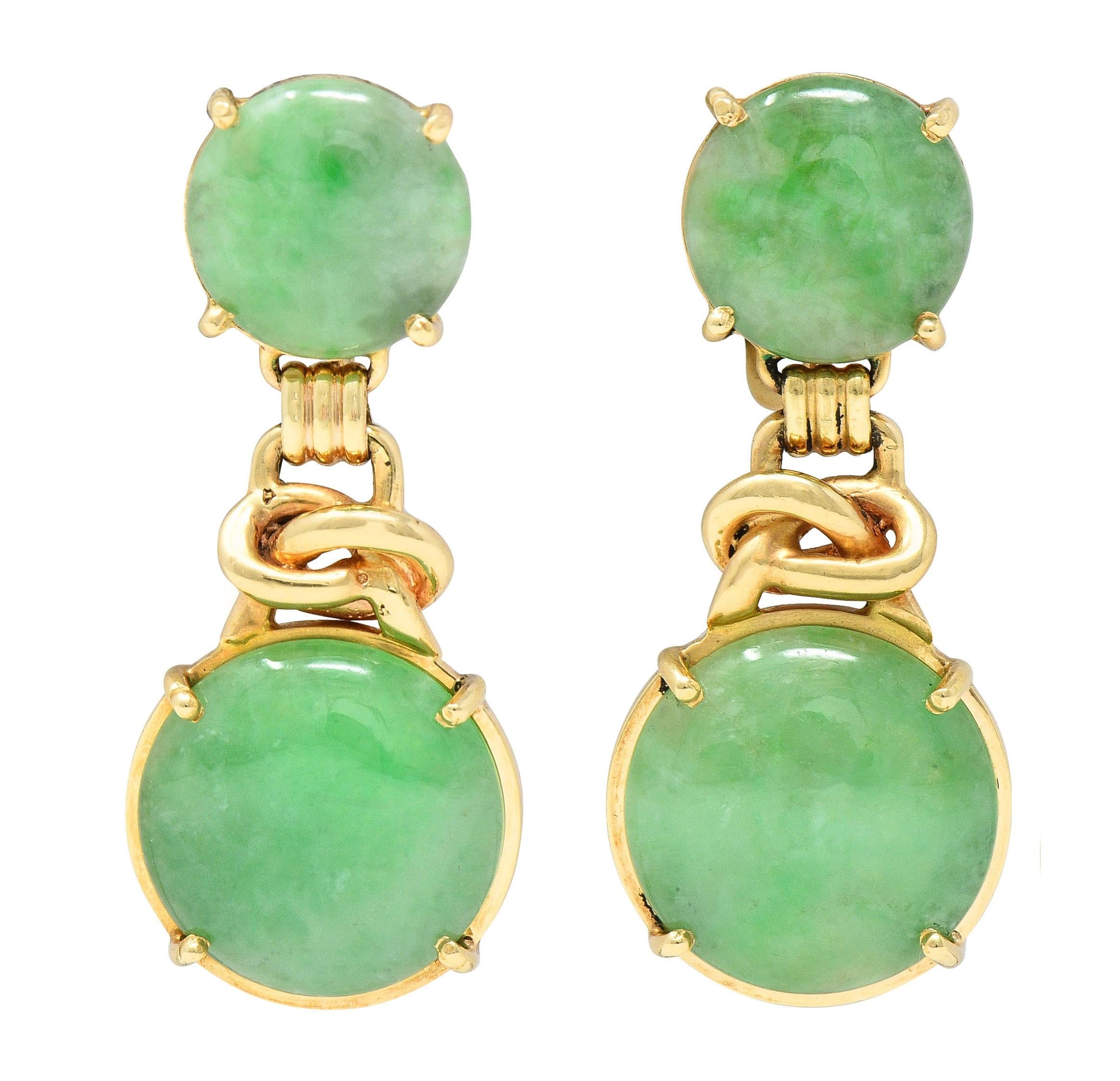 1970's Jade 14 Karat Yellow Gold Vintage Knot Screw-Back Earrings