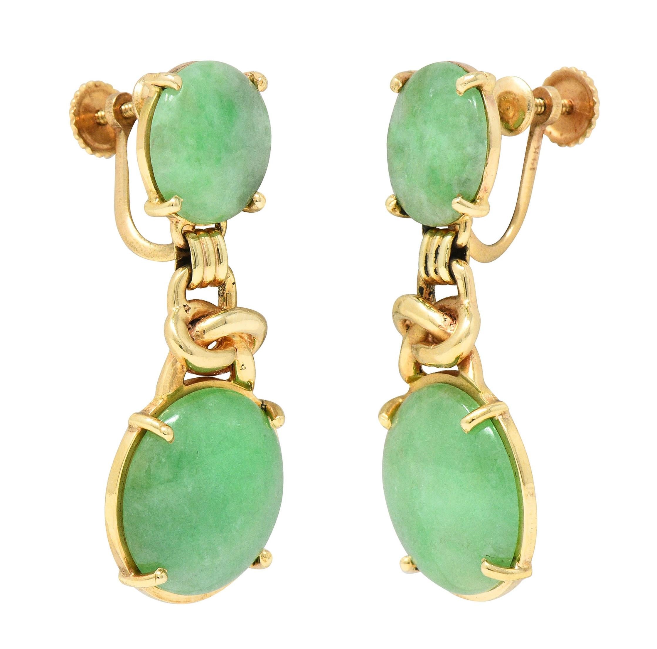 1970's Jade 14 Karat Yellow Gold Vintage Knot Screw-Back Earrings