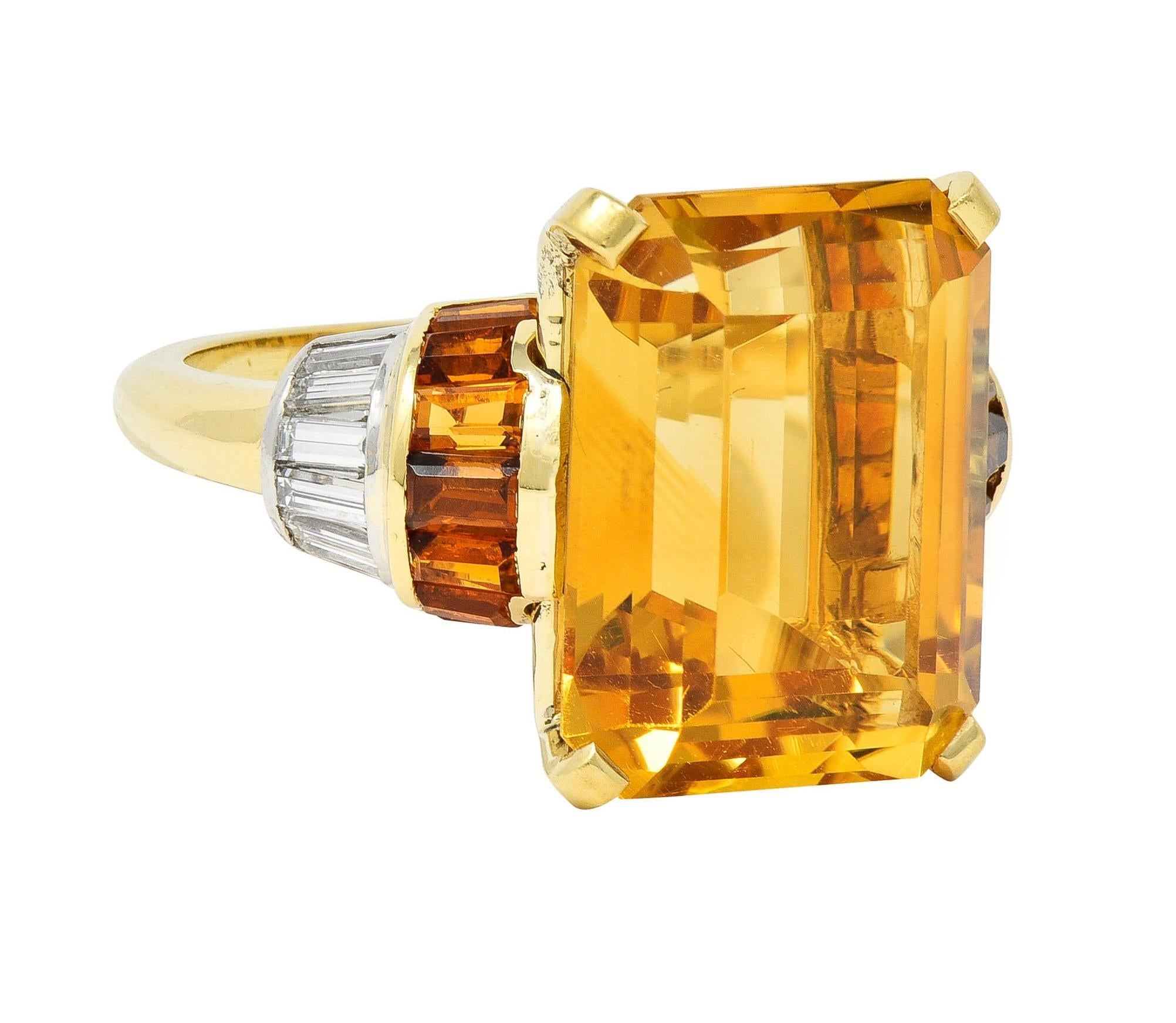 Mid-Century 14.85 CTW Citrine Diamond Platinum 18 Karat Gold Vintage Ring