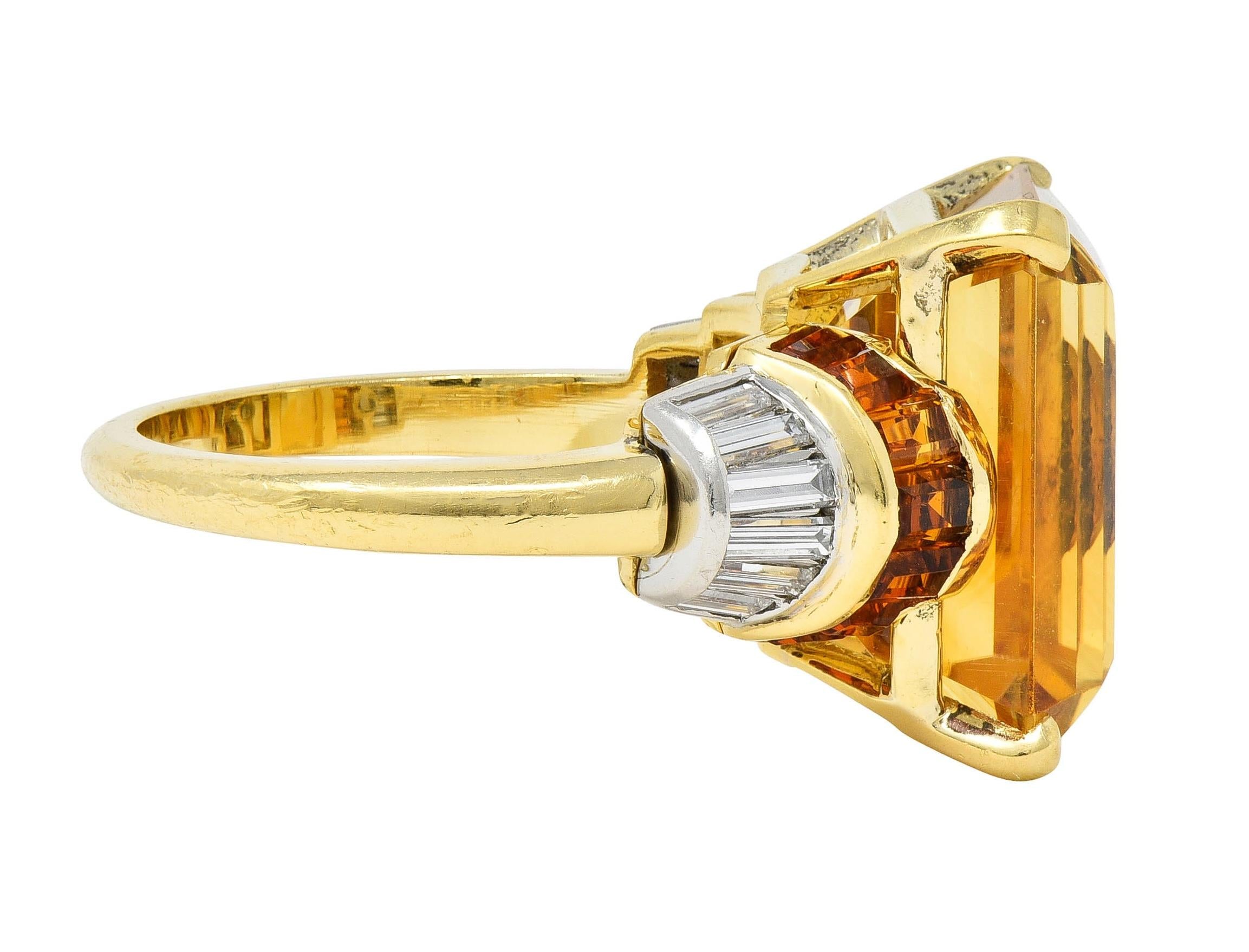 Mid-Century 14.85 CTW Citrine Diamond Platinum 18 Karat Gold Vintage Ring