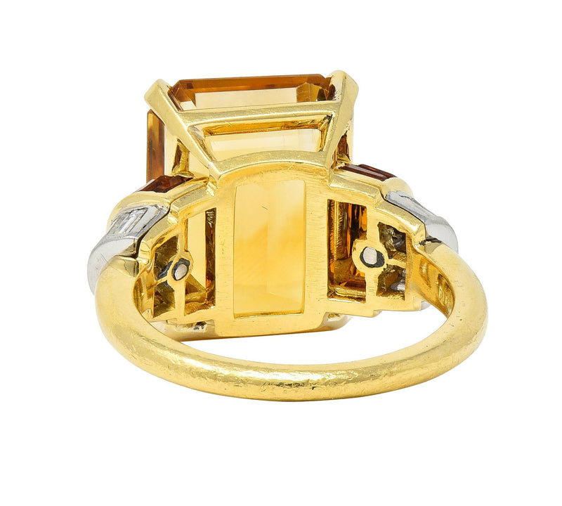 Mid-Century 14.85 CTW Citrine Diamond Platinum 18 Karat Gold Vintage Ring