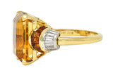 Mid-Century 14.85 CTW Citrine Diamond Platinum 18 Karat Gold Vintage Ring