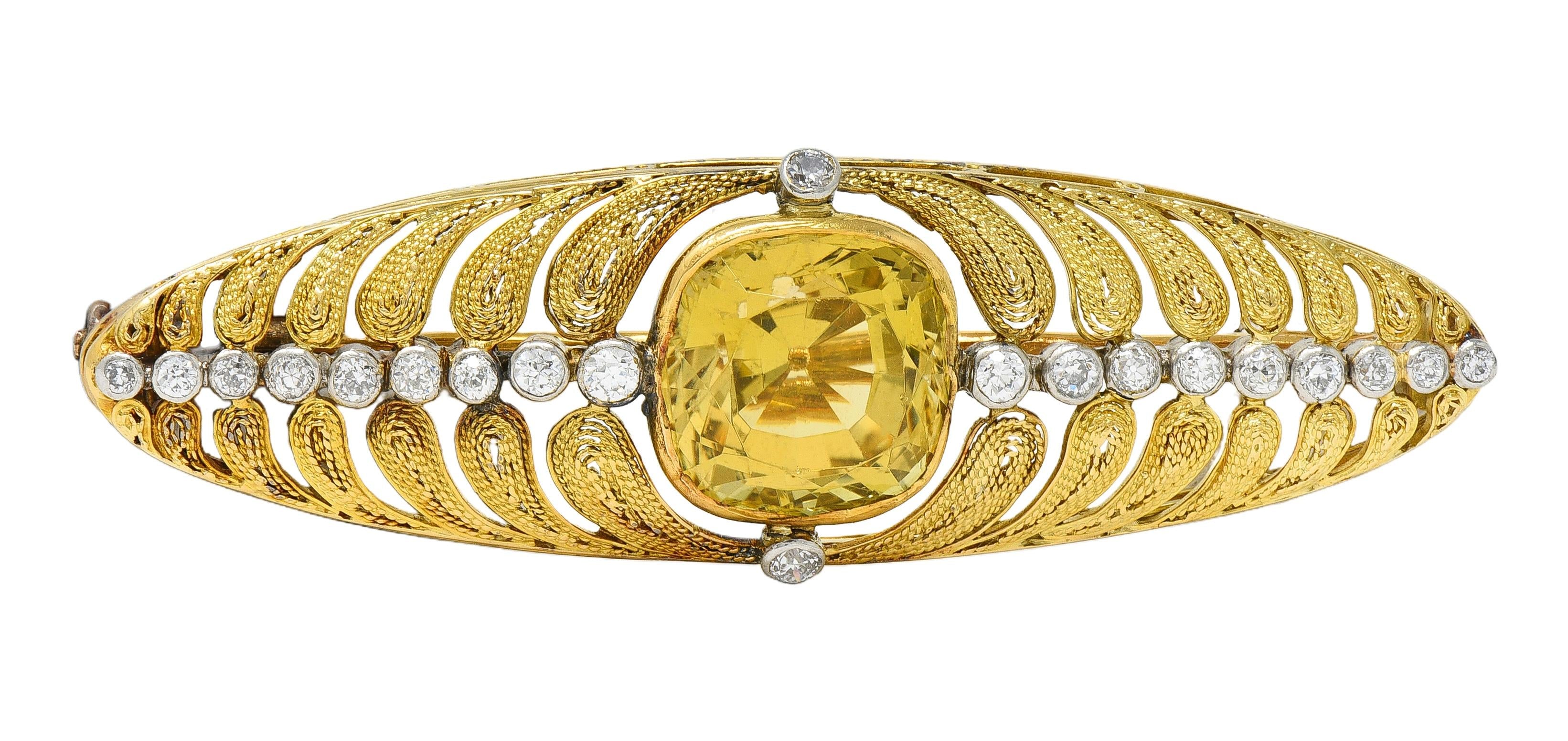 Louis Comfort Tiffany & Co. Citrine Diamond Platinum 18K Gold Antique Brooch