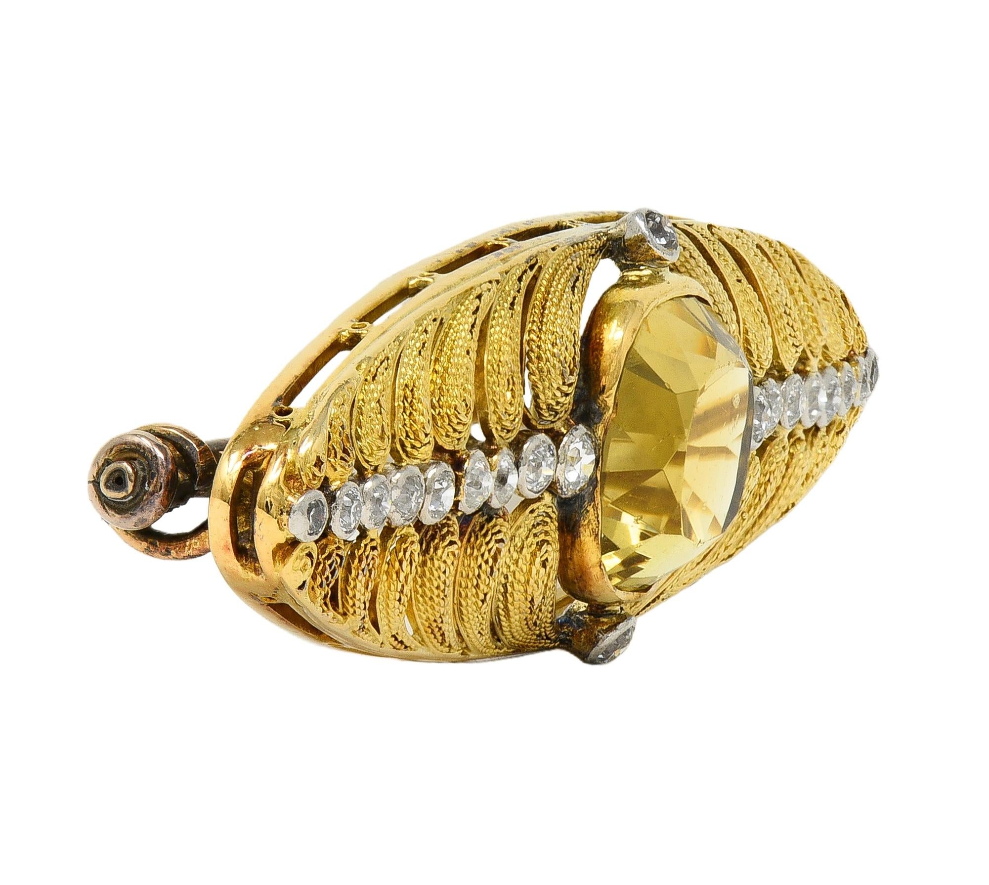 Louis Comfort Tiffany & Co. Citrine Diamond Platinum 18K Gold Antique Brooch