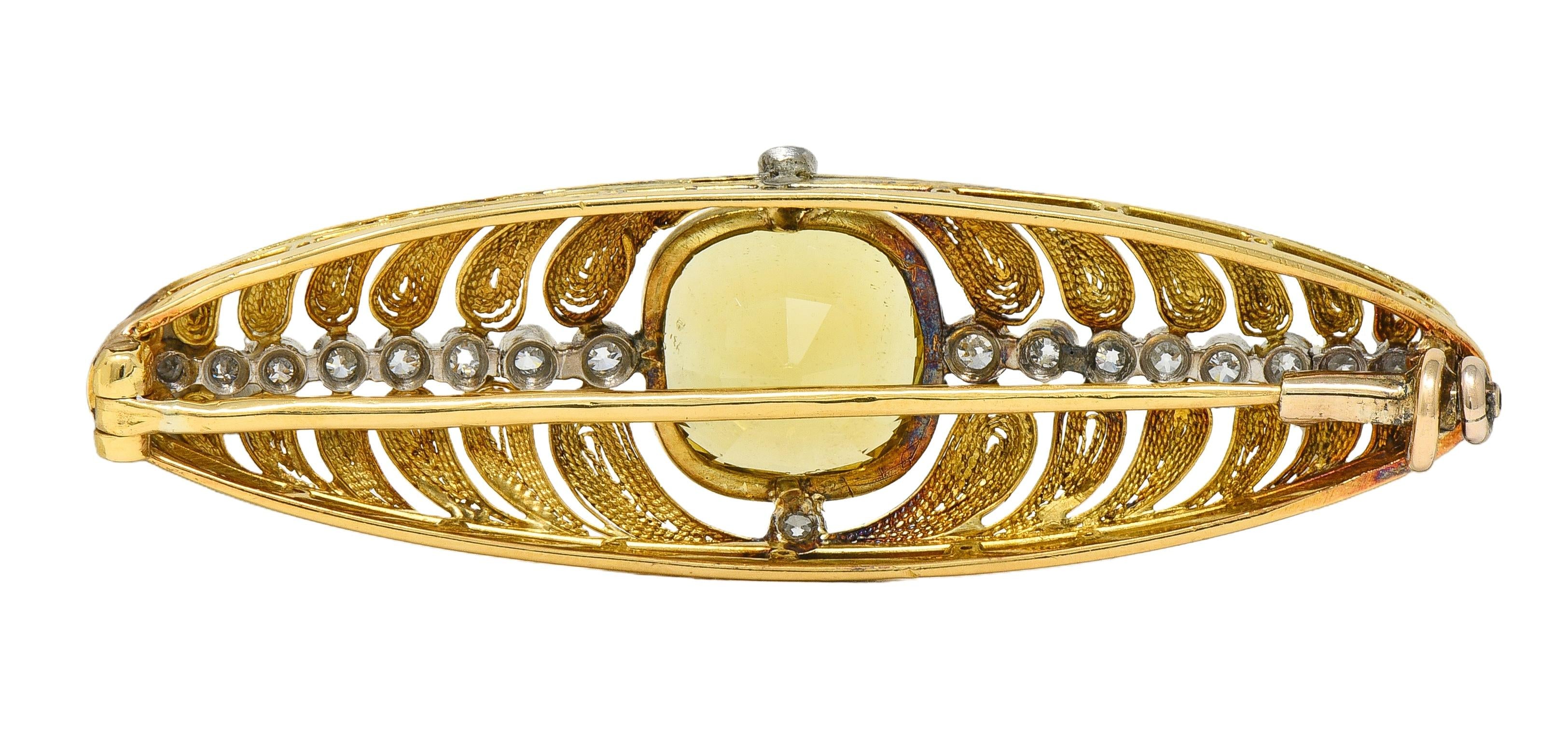 Louis Comfort Tiffany & Co. Citrine Diamond Platinum 18K Gold Antique Brooch