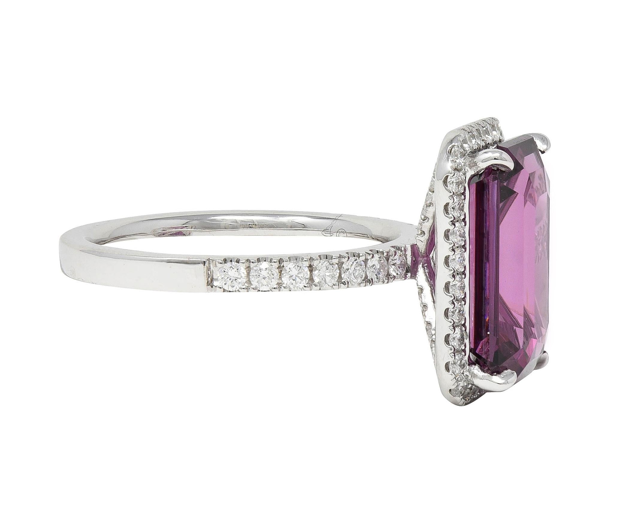 Contemporary 8.25 CTW Purple Spinel Diamond 18 Karat White Gold Halo Ring