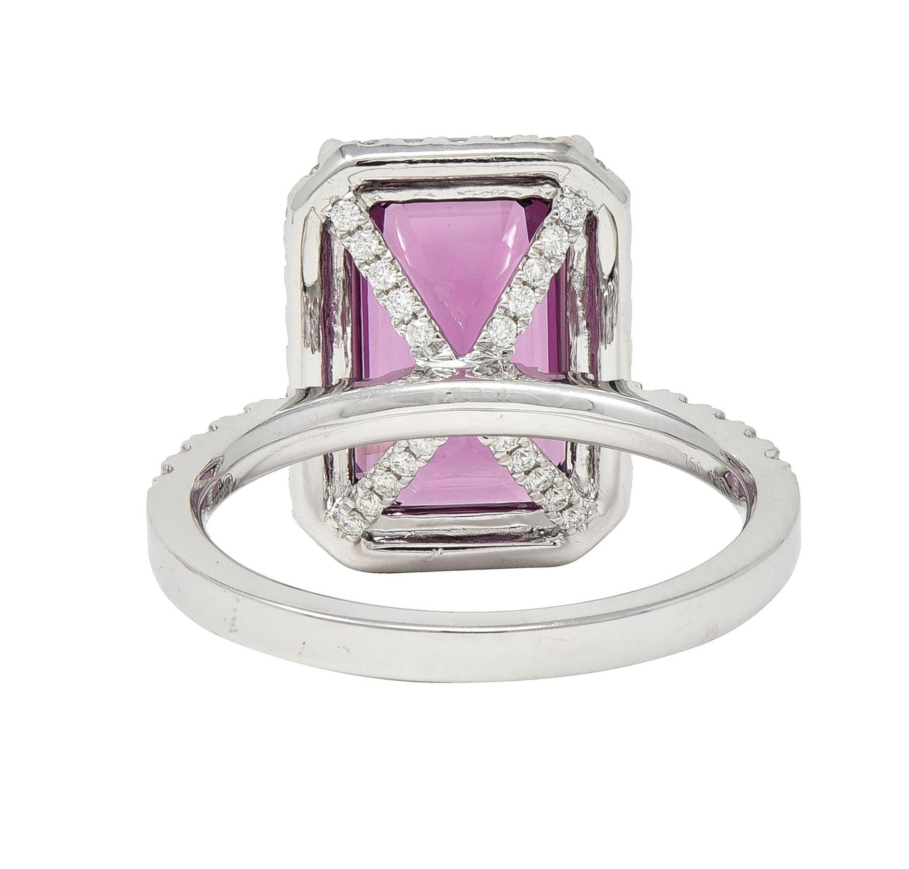 Contemporary 8.25 CTW Purple Spinel Diamond 18 Karat White Gold Halo Ring