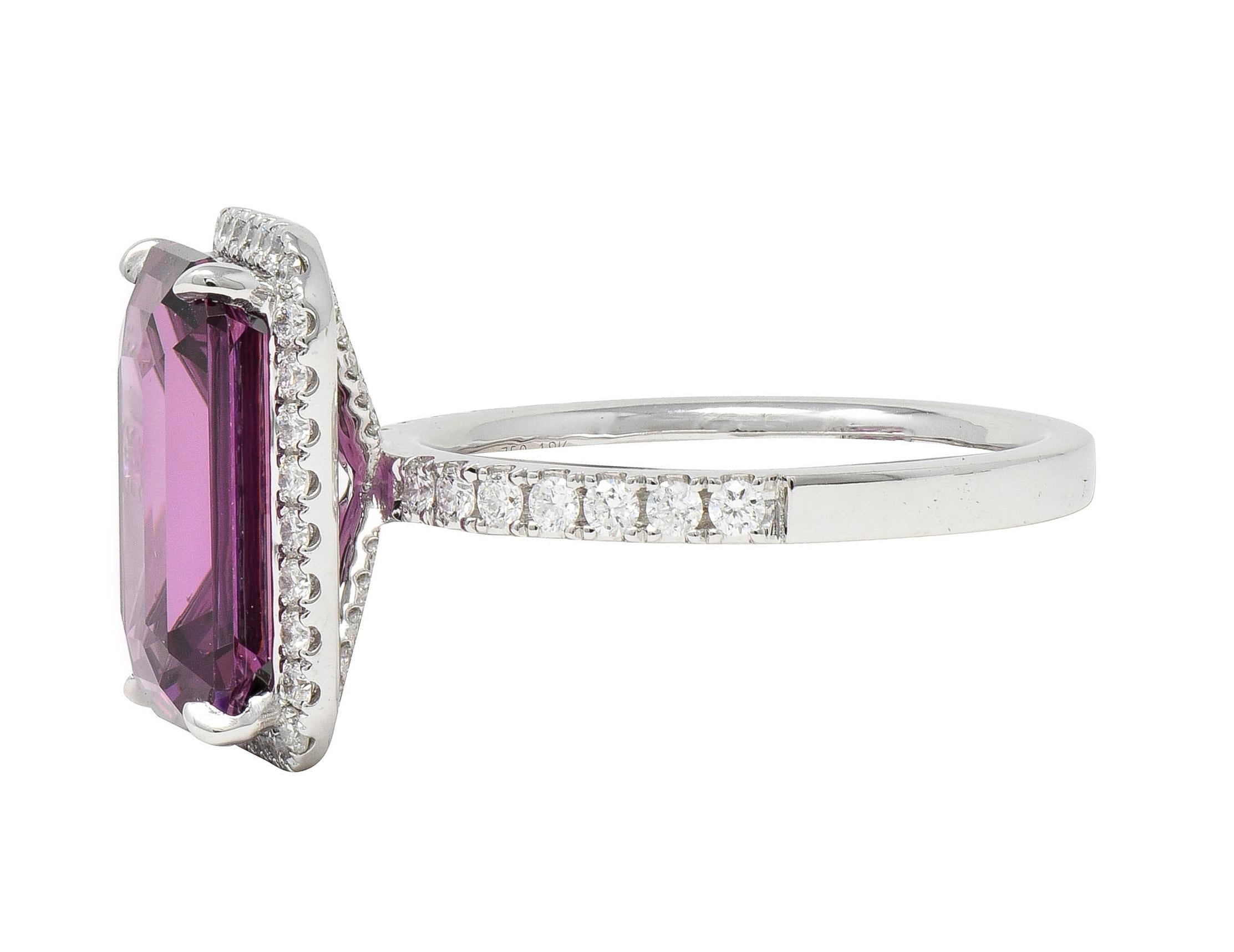 Contemporary 8.25 CTW Purple Spinel Diamond 18 Karat White Gold Halo Ring