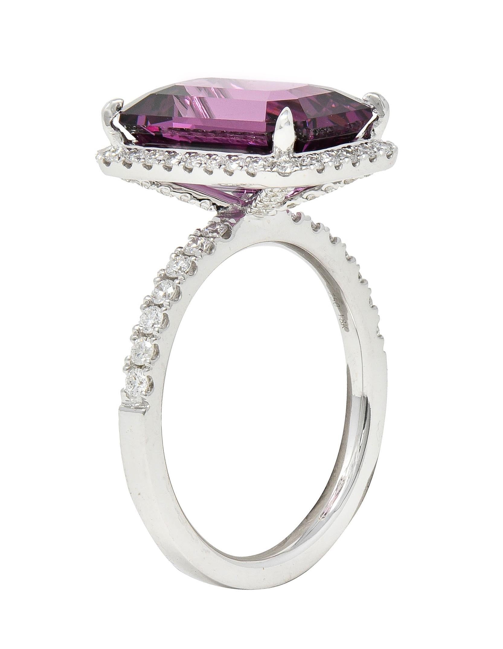 Contemporary 8.25 CTW Purple Spinel Diamond 18 Karat White Gold Halo Ring