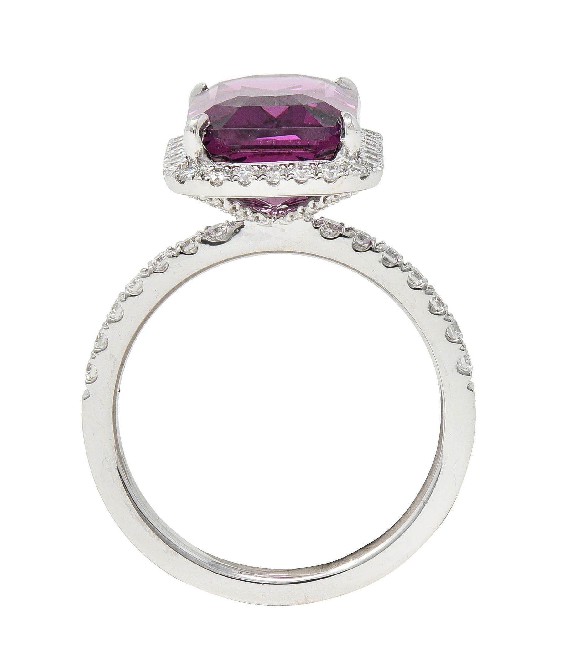 Contemporary 8.25 CTW Purple Spinel Diamond 18 Karat White Gold Halo Ring