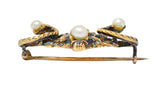 Art Nouveau Diamond Pearl Silver 18 Karat Gold Chimera Lion Snake Antique Brooch