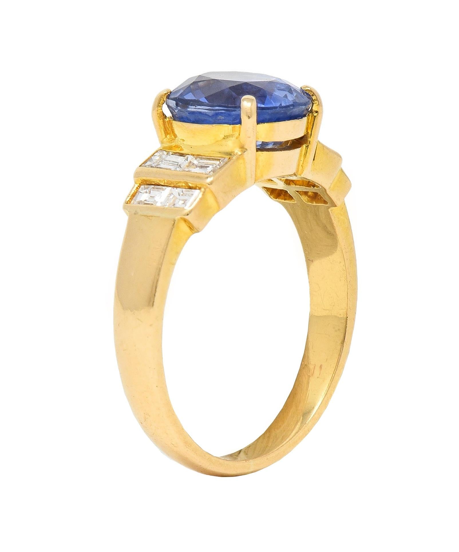 1980 4.07 CTW Ceylon Sapphire Diamond 18 Karat Yellow Gold Vintage Stepped Ring