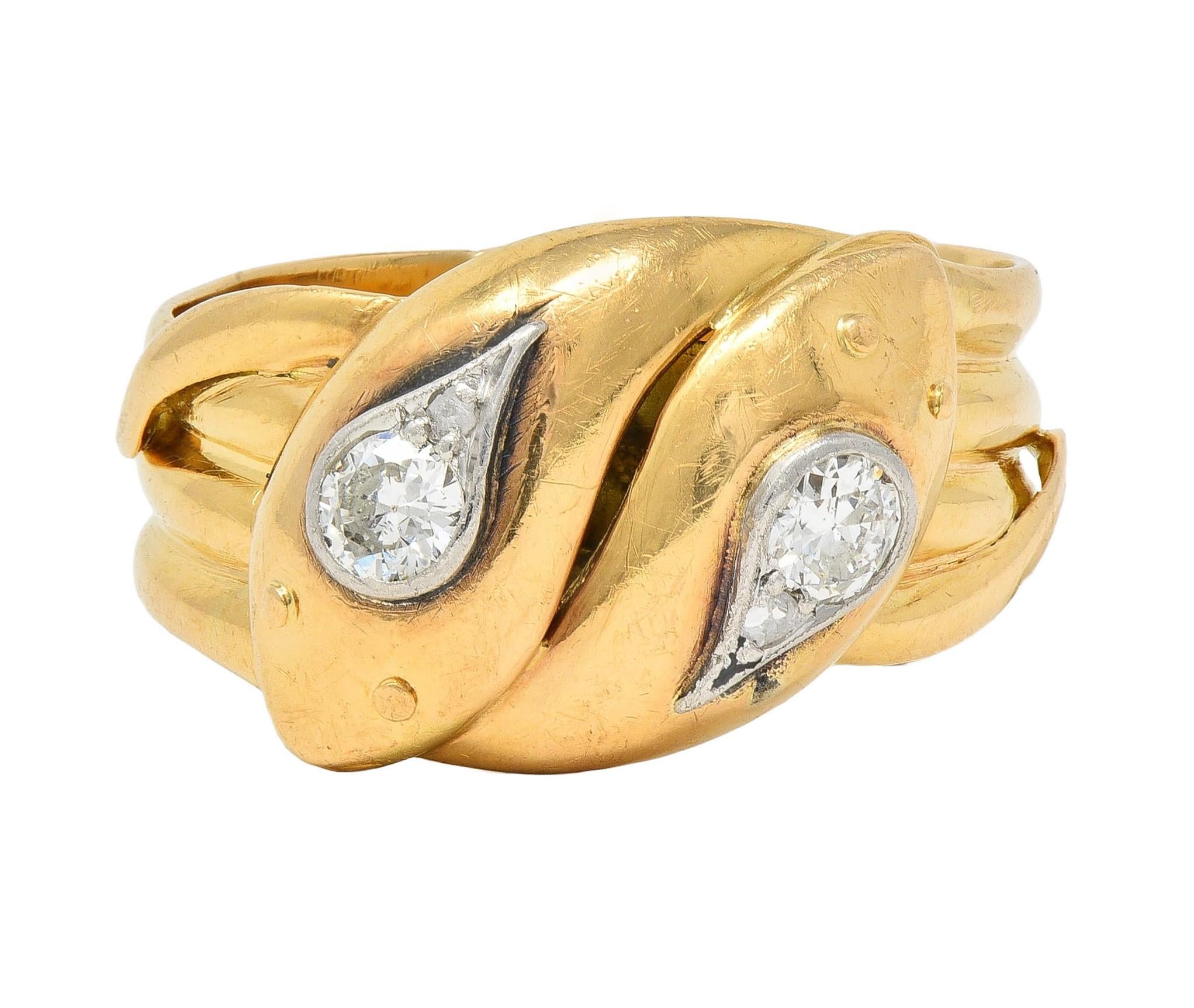 Edwardian Diamond Platinum 18 Karat Yellow Gold Antique Snake Unisex Band Ring