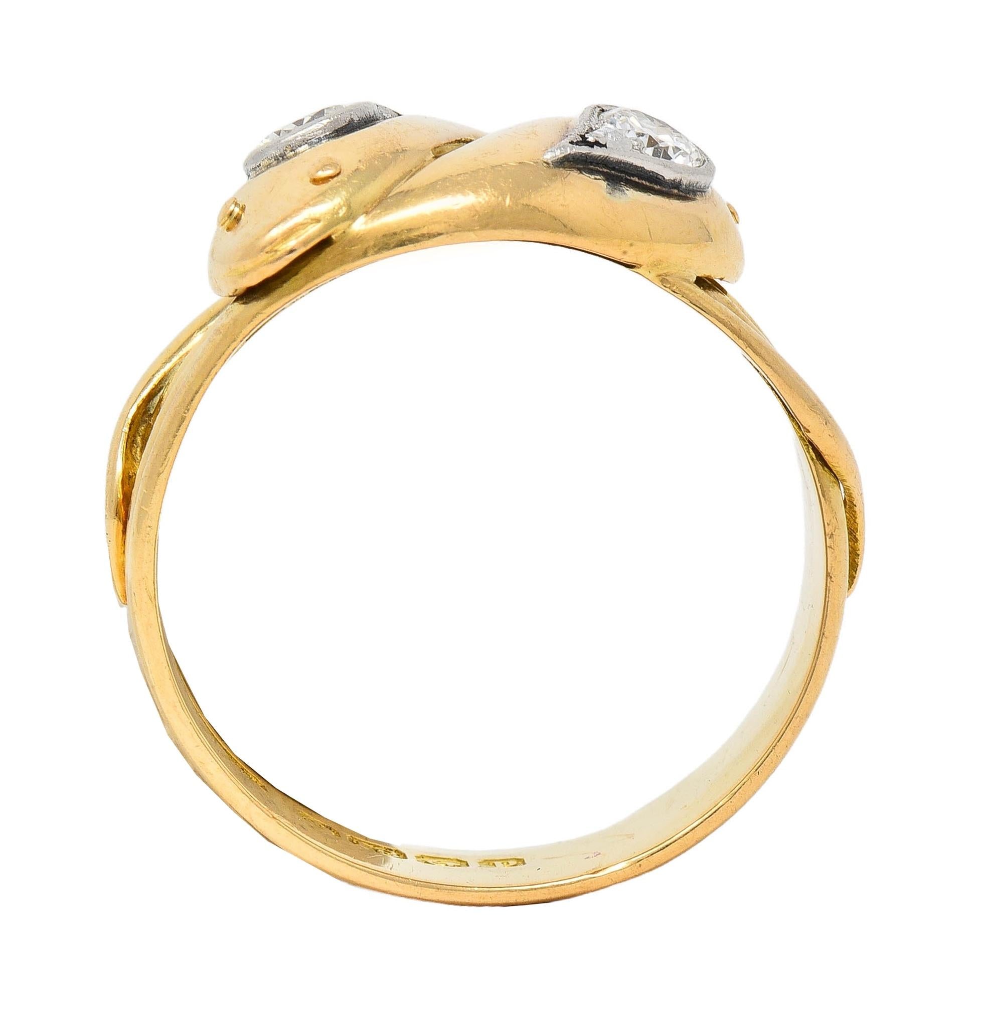 Edwardian Diamond Platinum 18 Karat Yellow Gold Antique Snake Unisex Band Ring