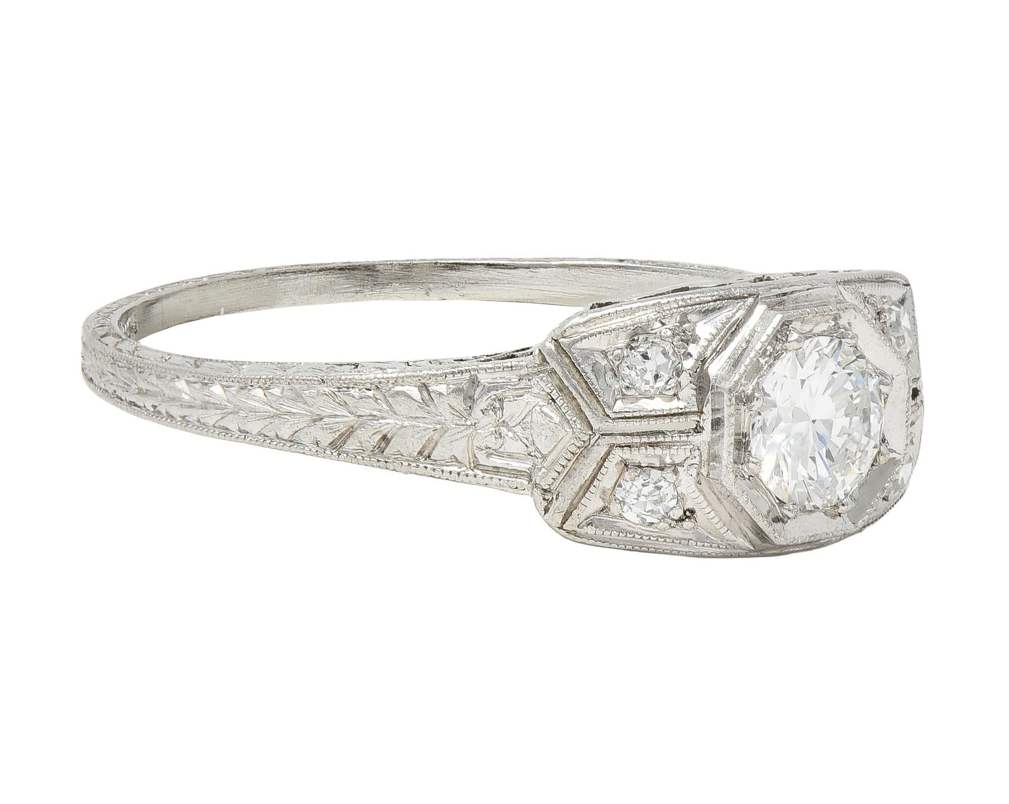 Art Deco 0.47 CTW Diamond Platinum Scrolling Foliate Vintage Engagement Ring