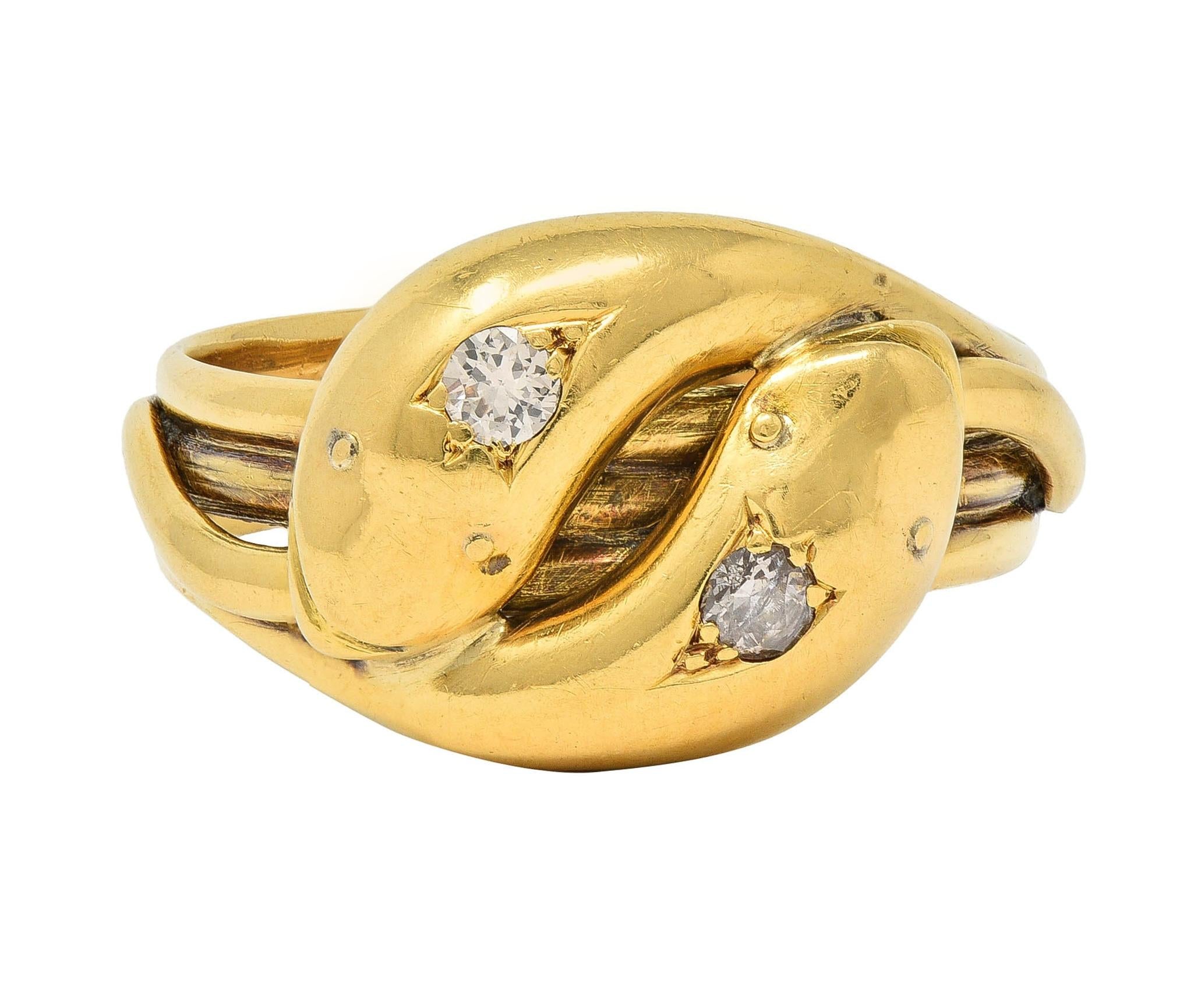 Edwardian Diamond 18 Karat Yellow Gold Antique Double Snake Band Ring