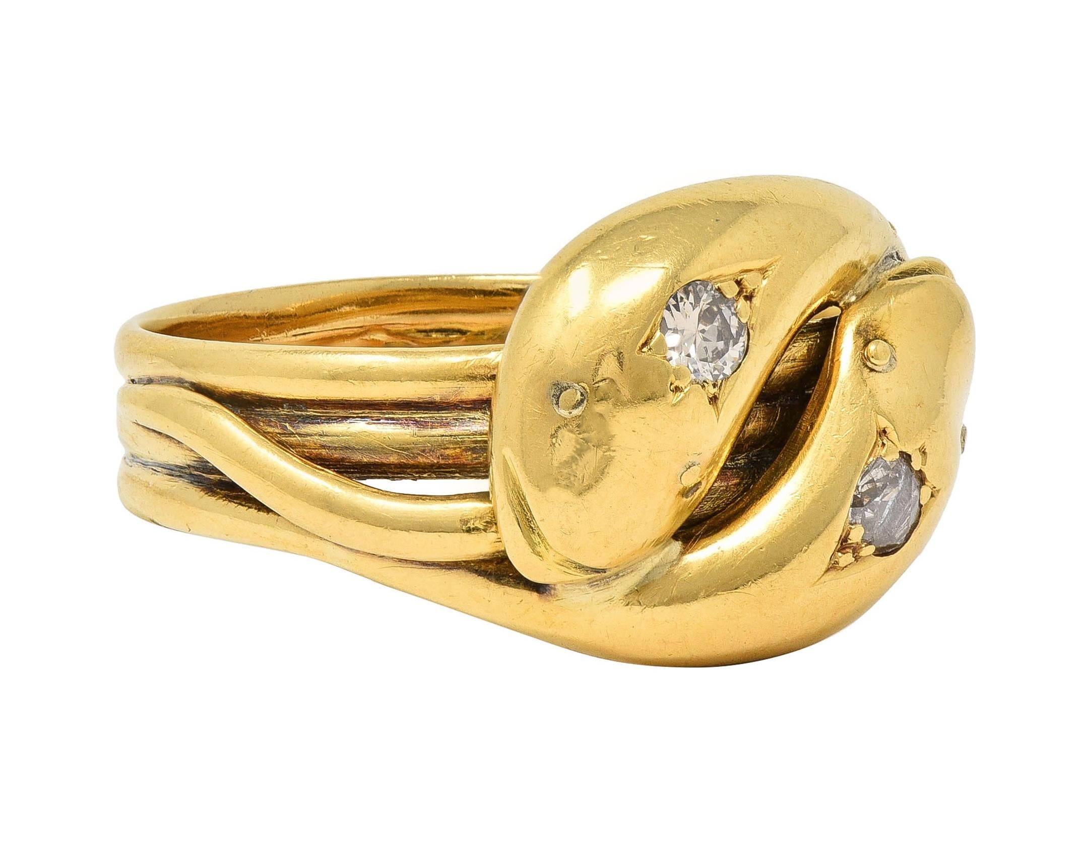 Edwardian Diamond 18 Karat Yellow Gold Antique Double Snake Band Ring