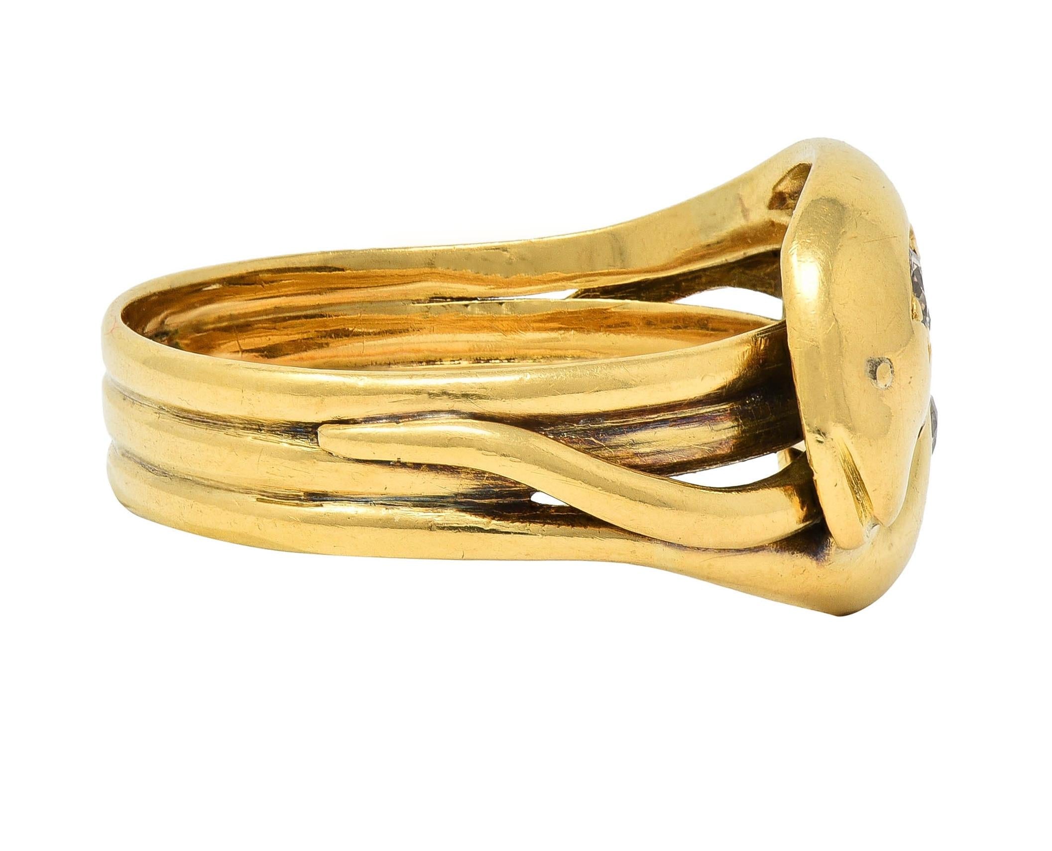 Edwardian Diamond 18 Karat Yellow Gold Antique Double Snake Band Ring